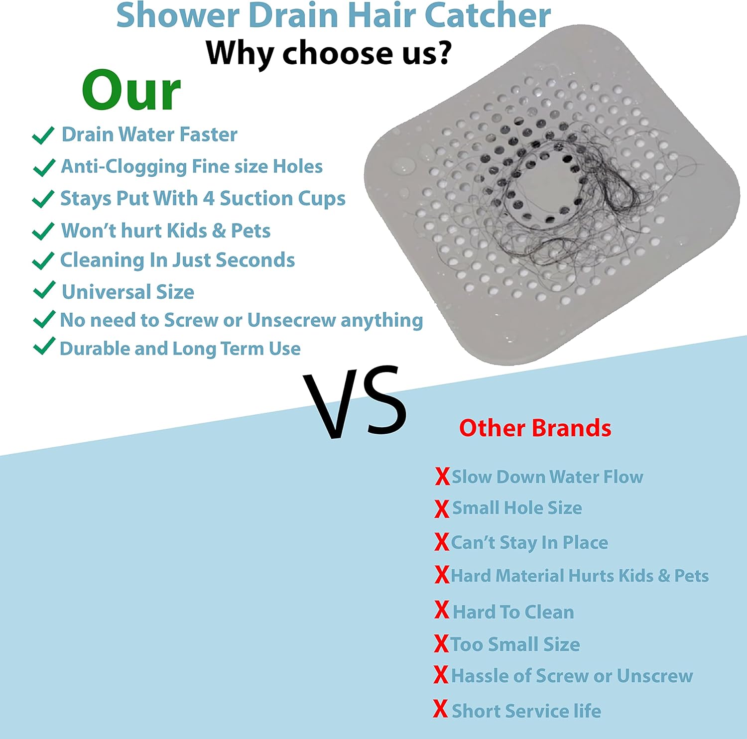 ZAYNYX 2 Pack Shower Hair Catcher with 4 Suction Cups