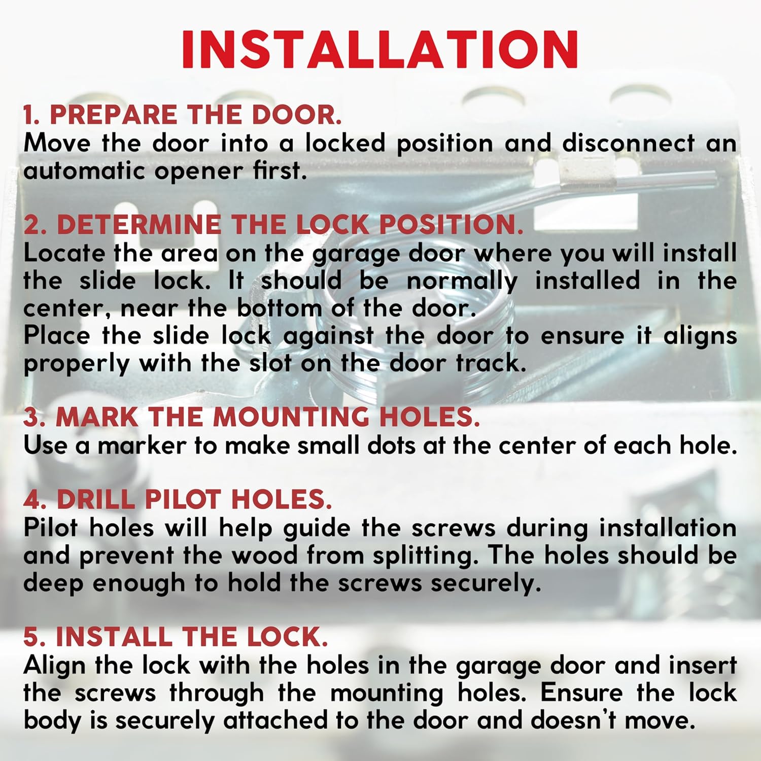 Granatan Garage Door Lock Kit with L-Handle and Slide Latch Mechanism