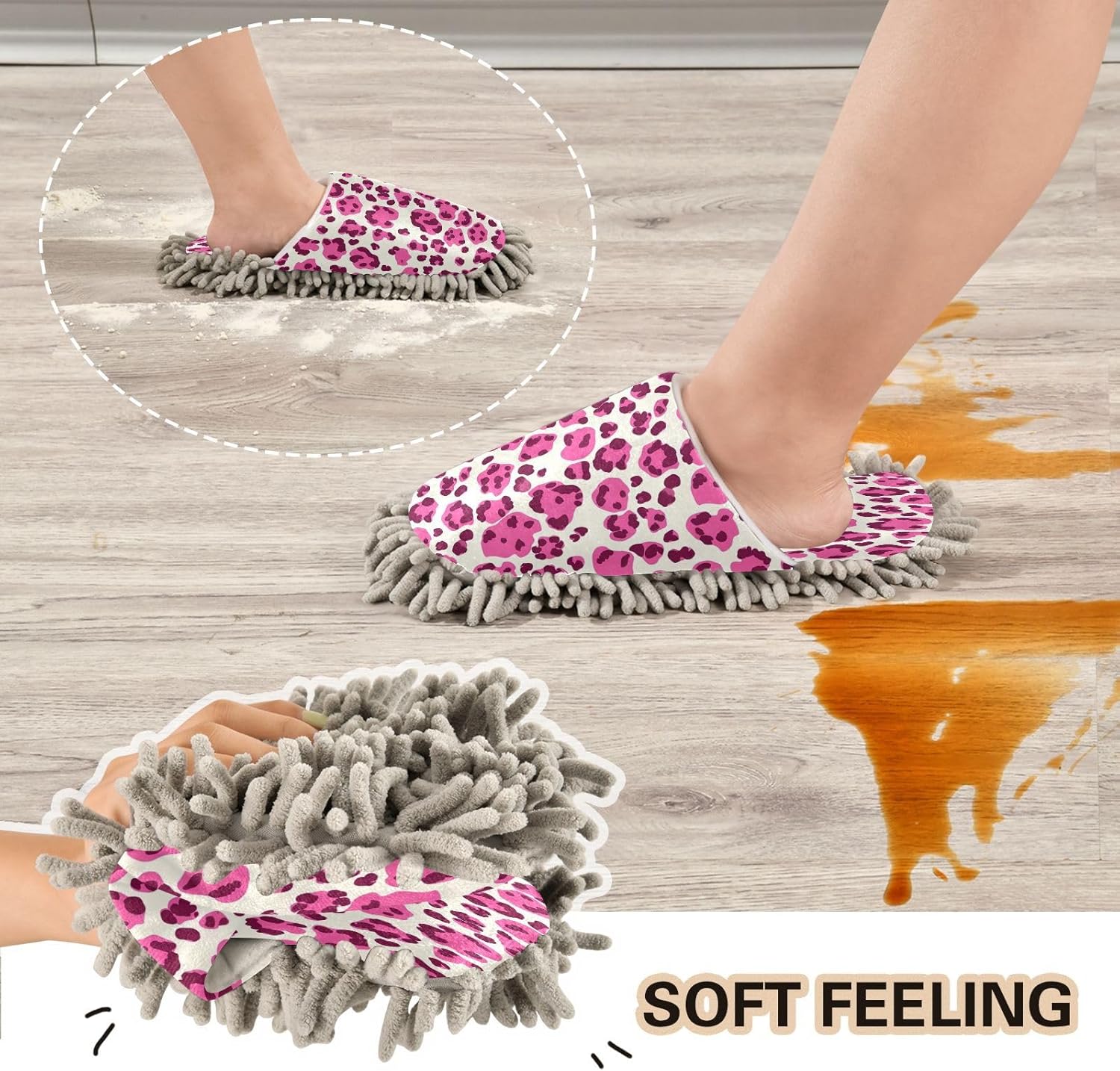 Zhirexin Leopard Mop Slippers for House Cleaning