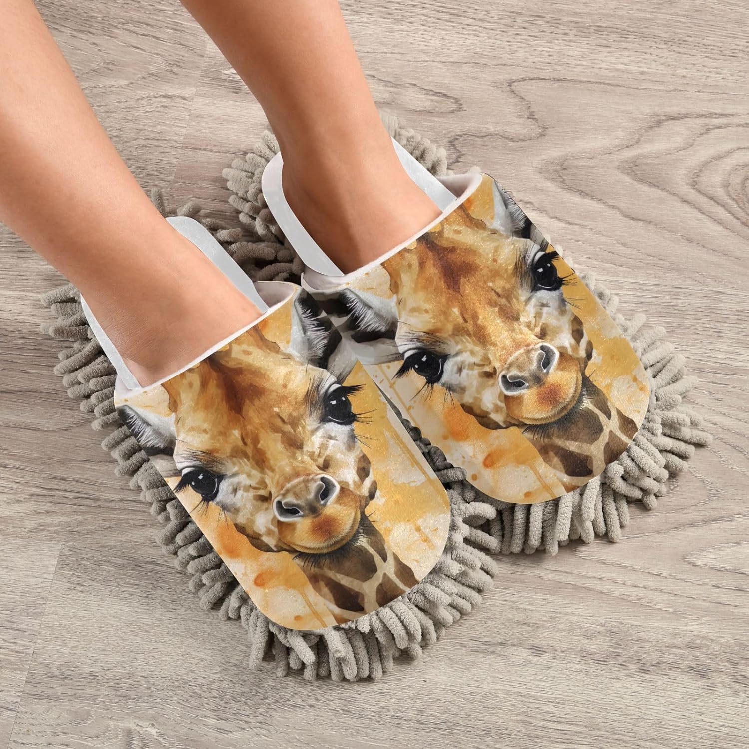 RunningBear White Giraffe Mop Slippers for Home Office