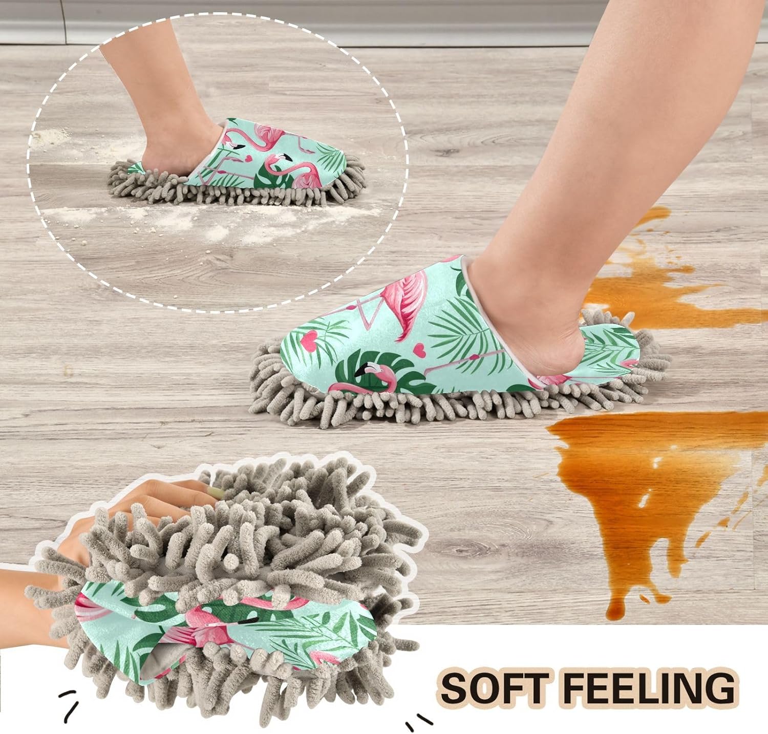 Zhirexin Flamingo Cleaning Slippers Mop Shoes