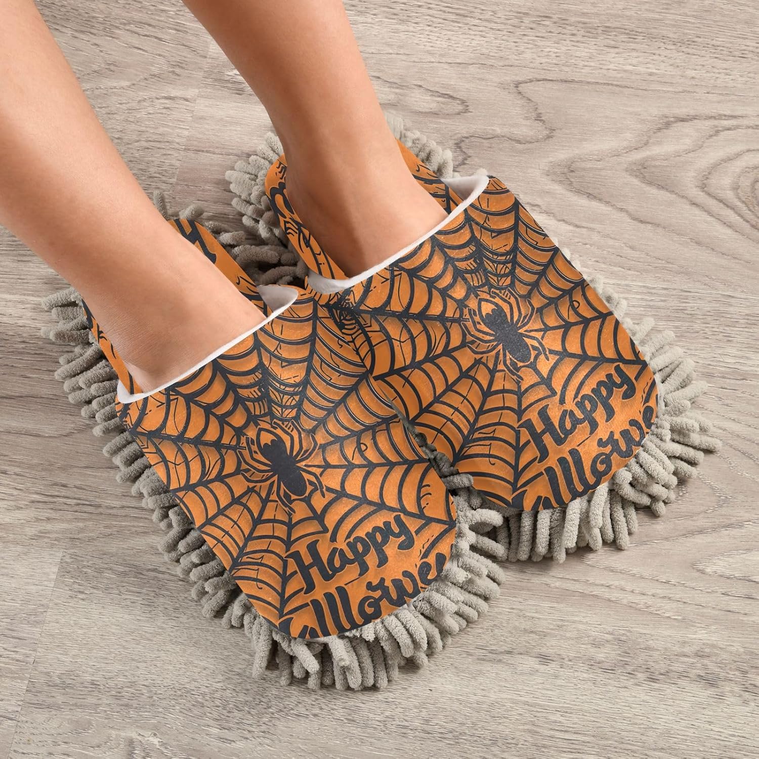 Zhirexin Halloween Black Web Cleaning Slippers