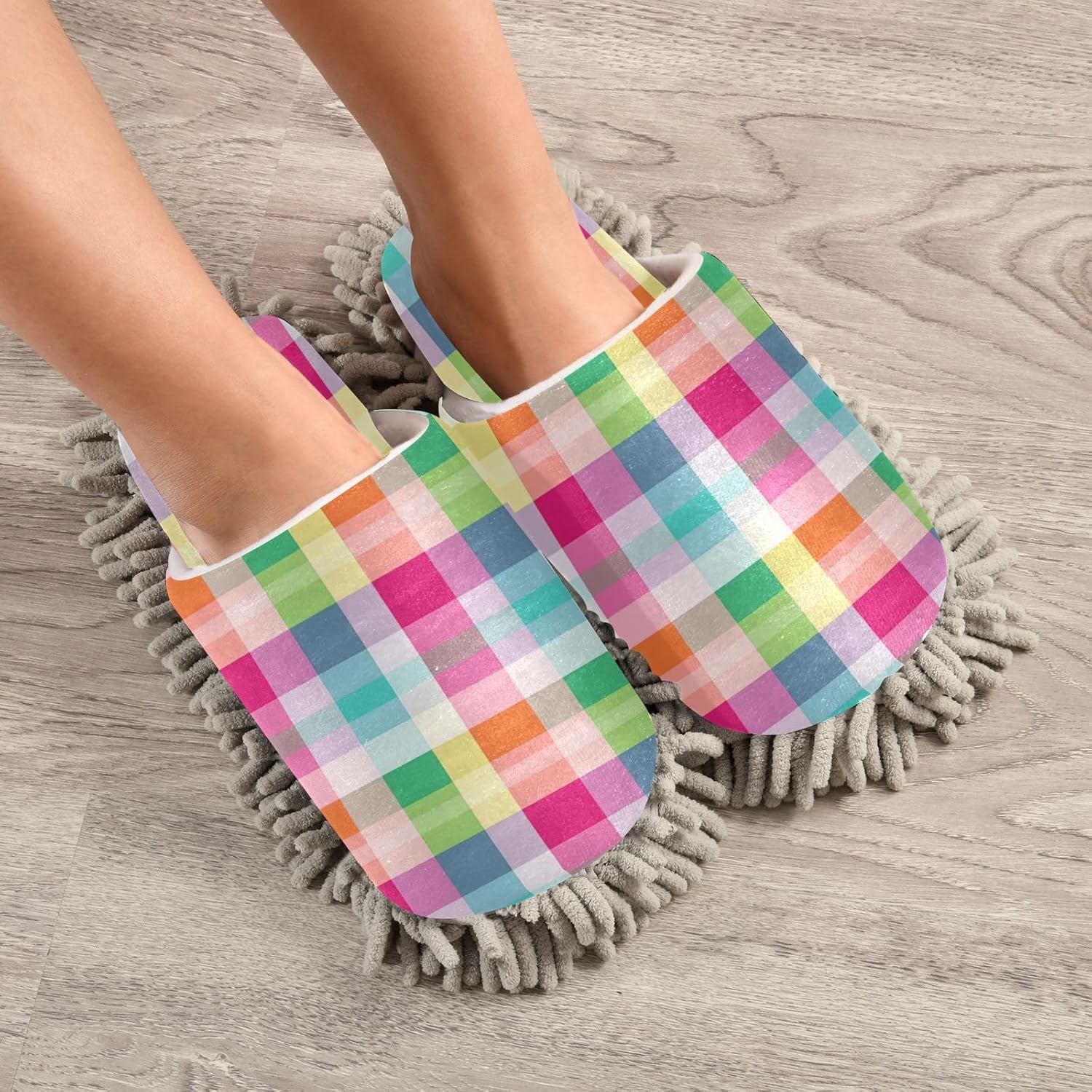 Zhirexin Colorful Striped Plaid Cleaning Slippers