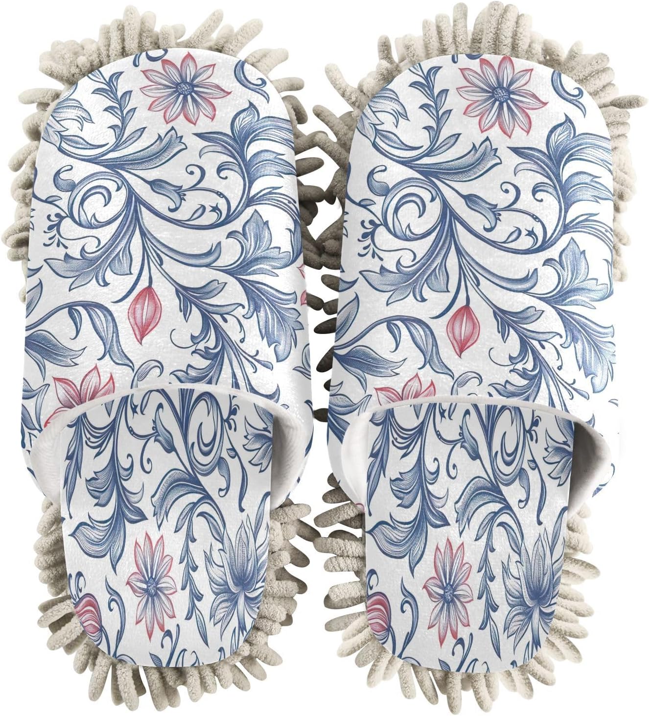 Zhirexin Blue Flowers Mandala Microfiber Cleaning Slippers