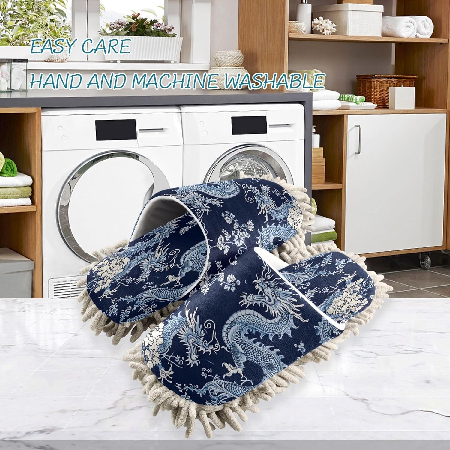 Zhirexin Blue Dragons Microfiber Mop Slippers 1
