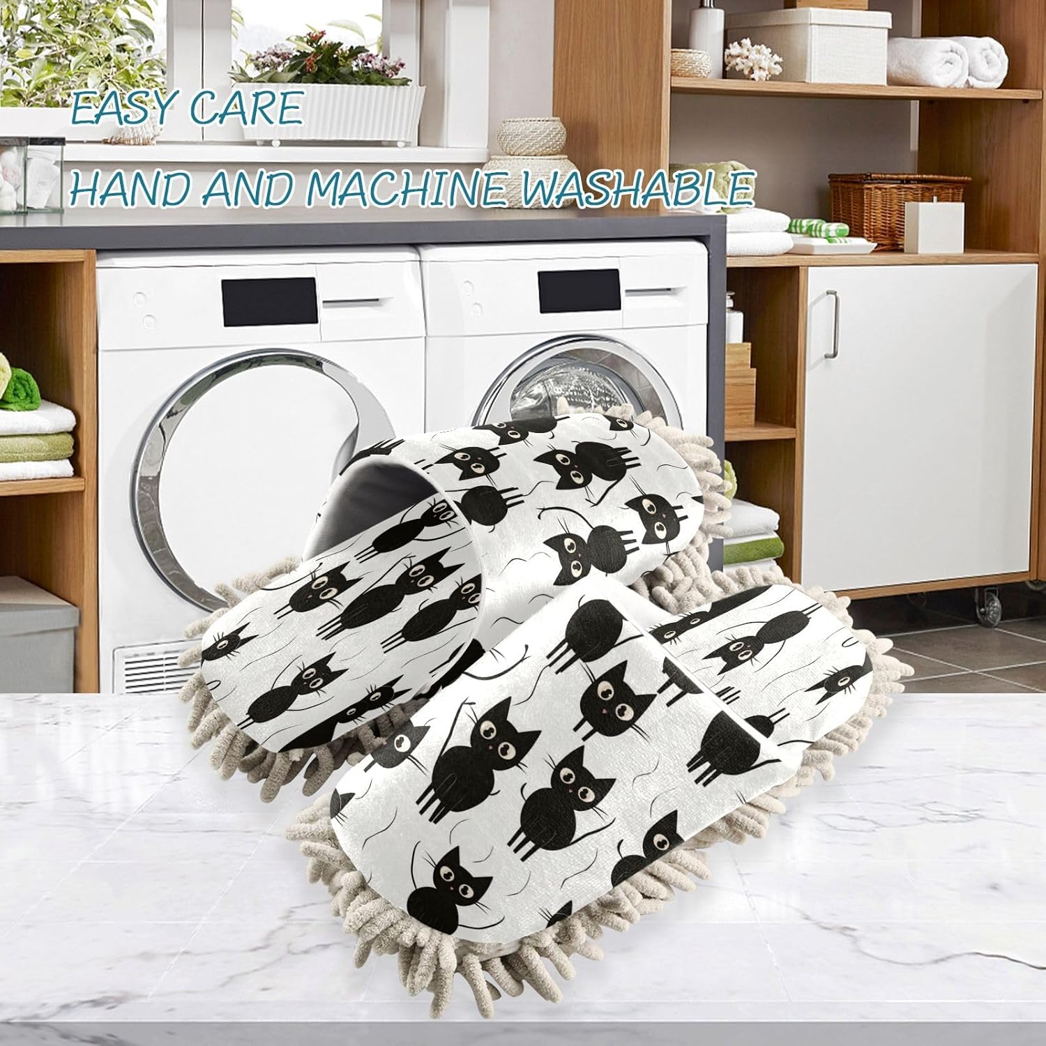 Zhirexin Black Cat Cleaning Slippers Mop Shoes