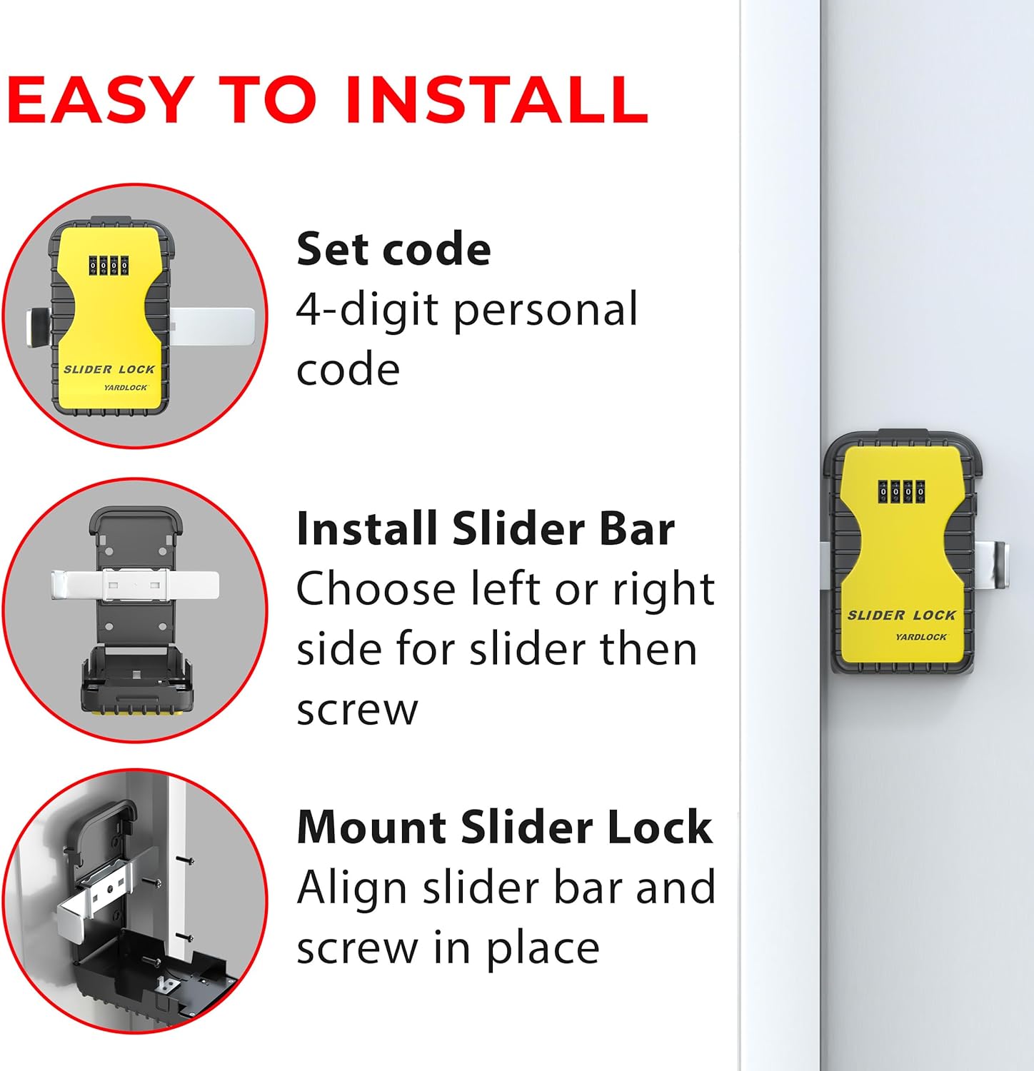 Yardlock Keyless Garage Door Slider Lock - 4 Dial Combination Deadlock