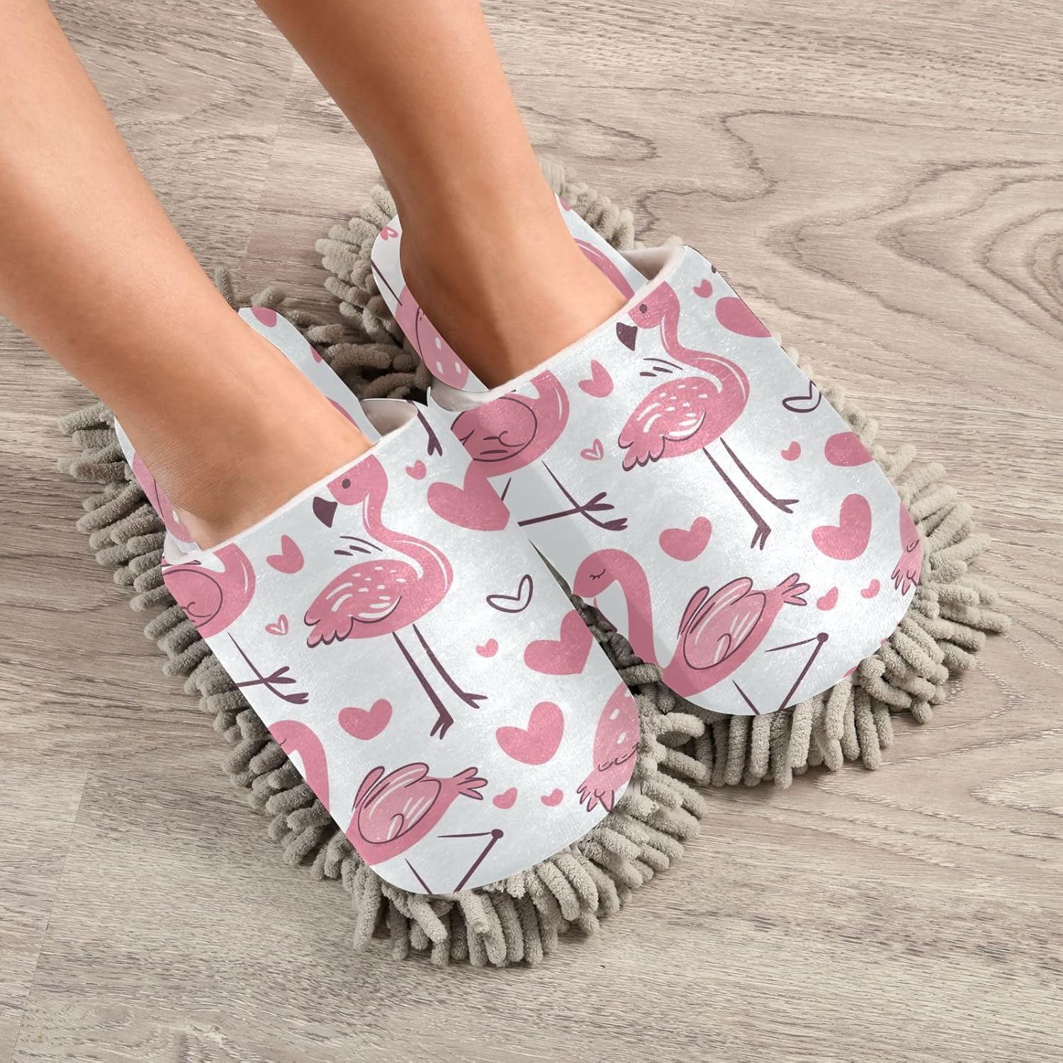 Zhirexin Flamingo Mop Slippers for House Cleaning