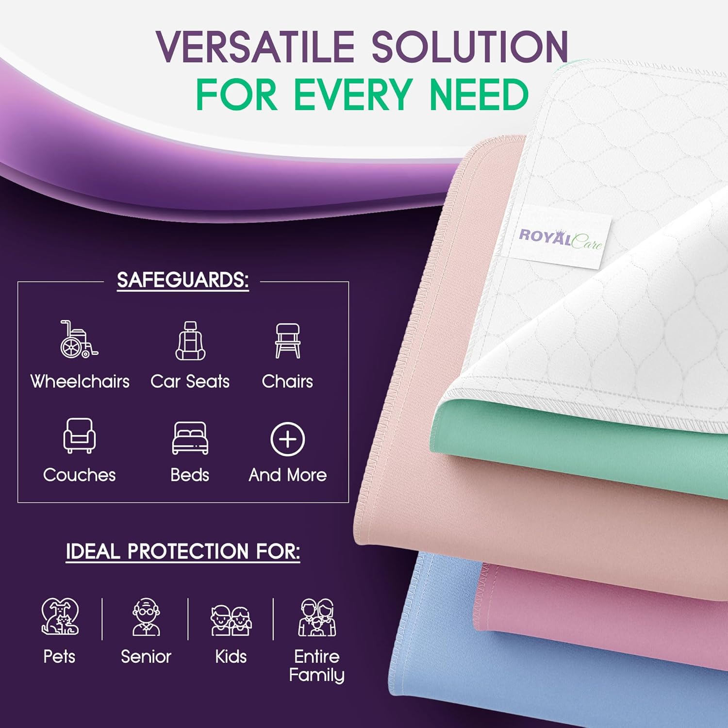Royal Care Incontinence Bed Pads - 4 Pack 34x36 Reusable Waterproof