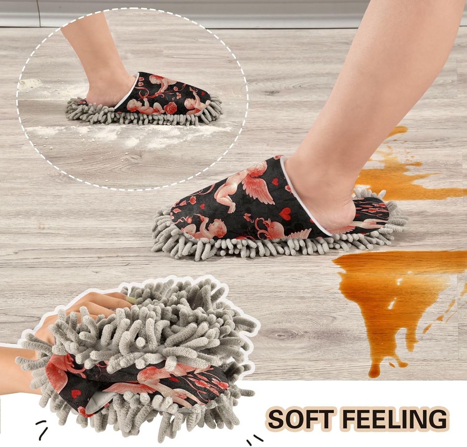 Cute Baby Kitchen Cleaning Slippers with Microfiber Mop Pads