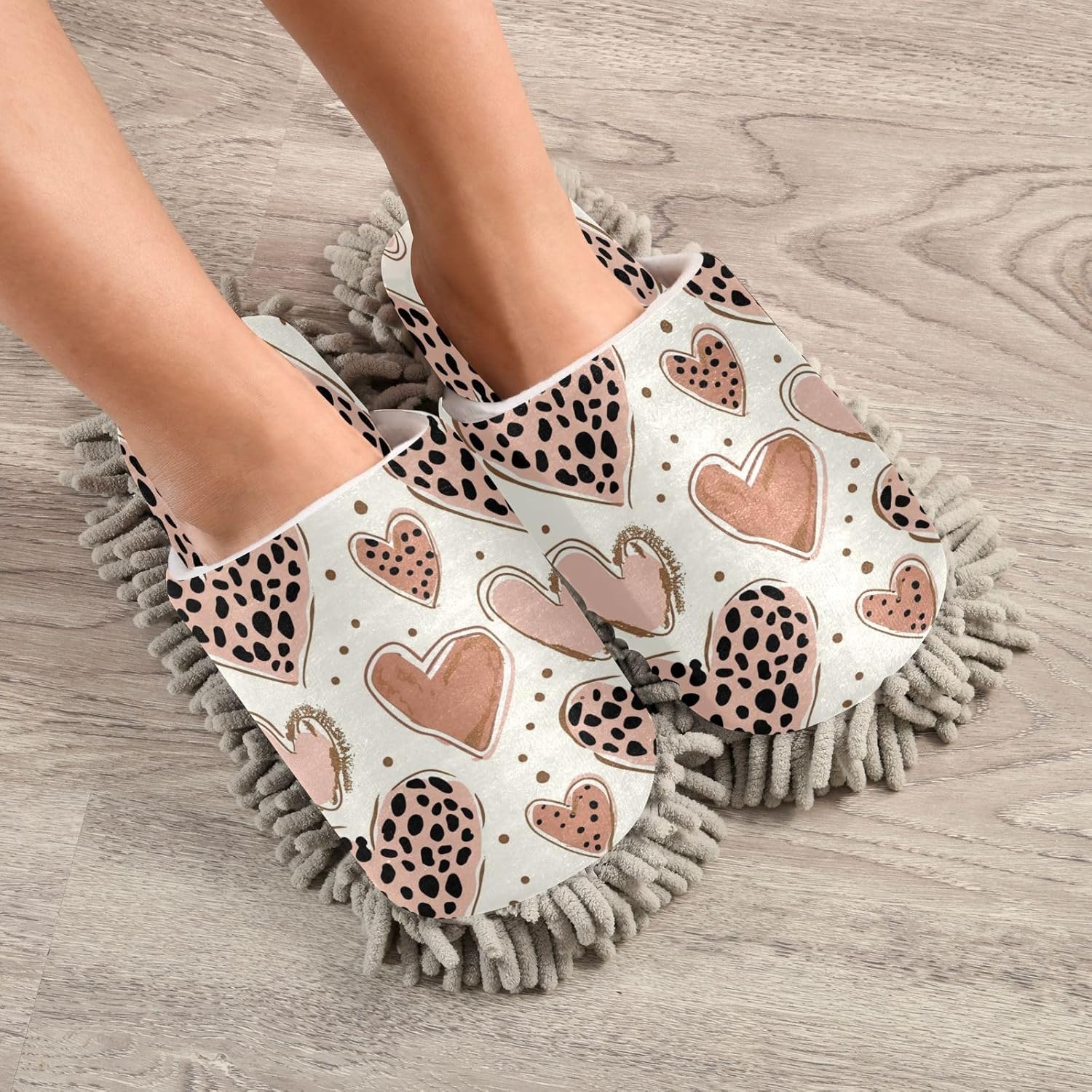 Zhirexin Brown Heart Mop Slippers for Men Women