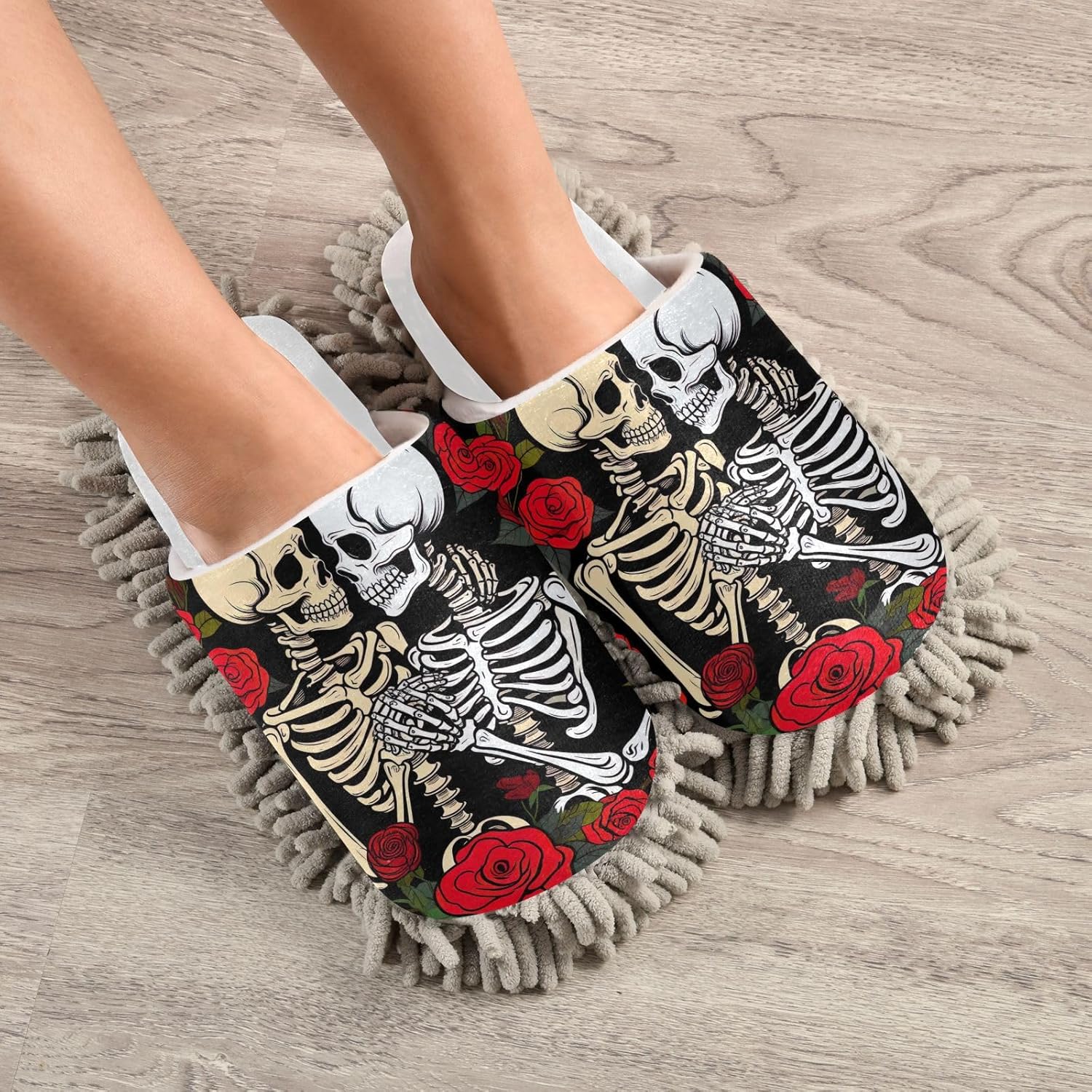 White Roses Mop Slippers with Soft Chenille Sole