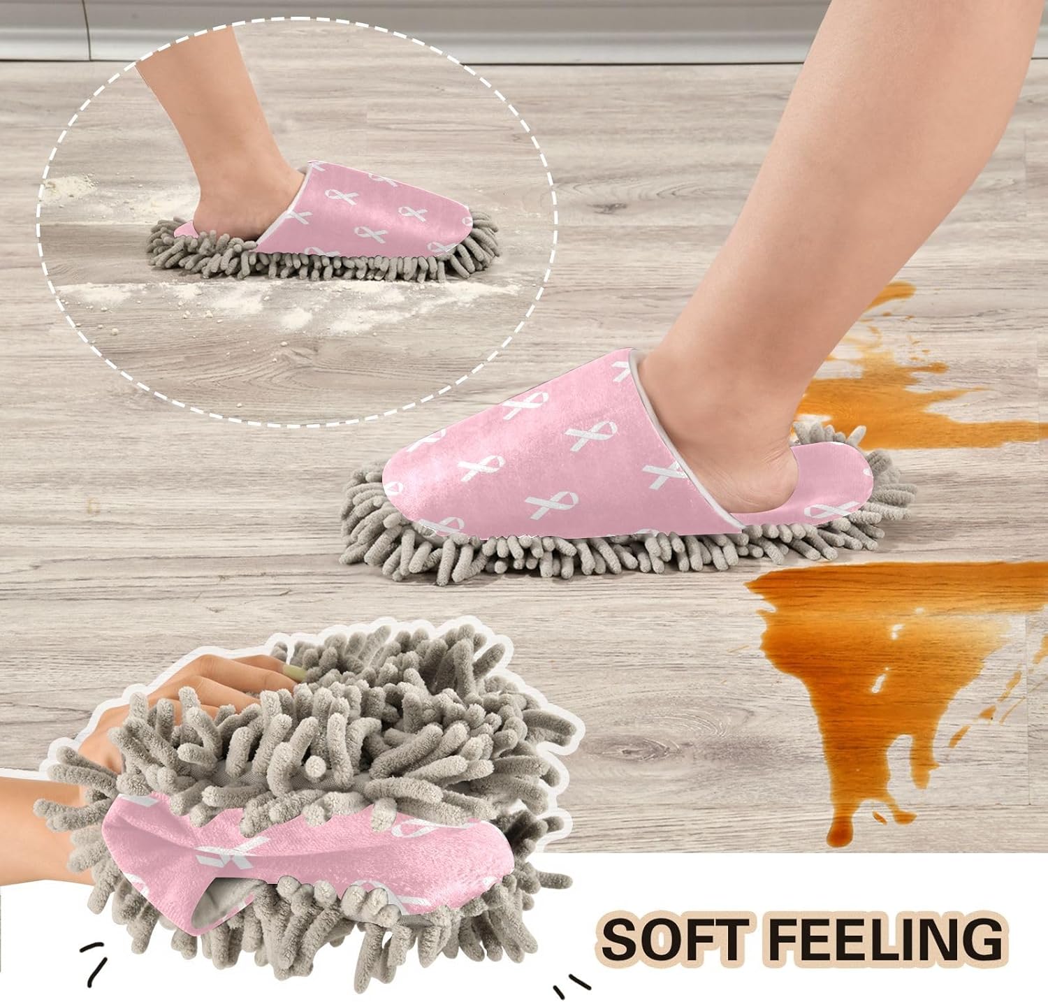 Sinestour Mop Slippers for Floor Cleaning - White Pink