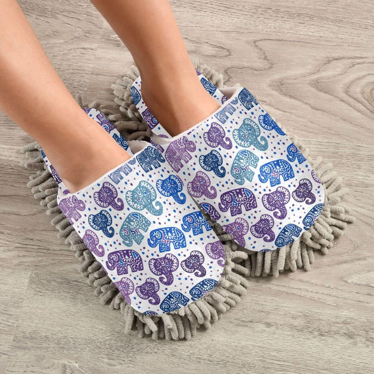 DOMIKING Elephants Mop Slippers for Women and Men