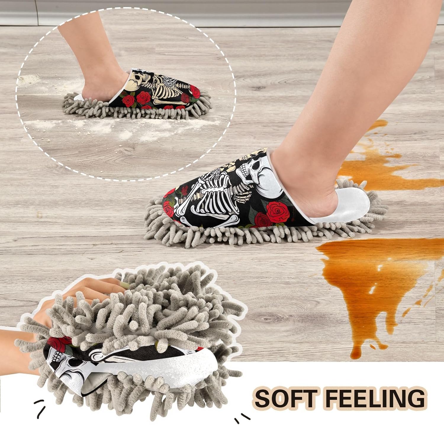White Roses Mop Slippers with Soft Chenille Sole