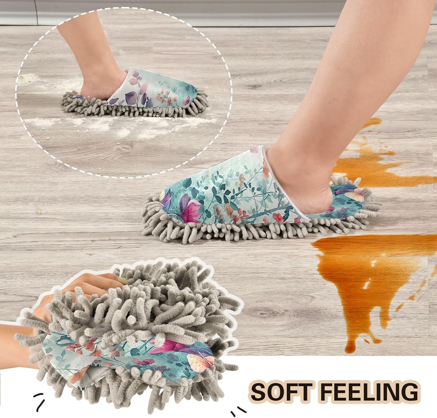 Zhirexin Watercolor Mop Slippers with Microfiber Sole