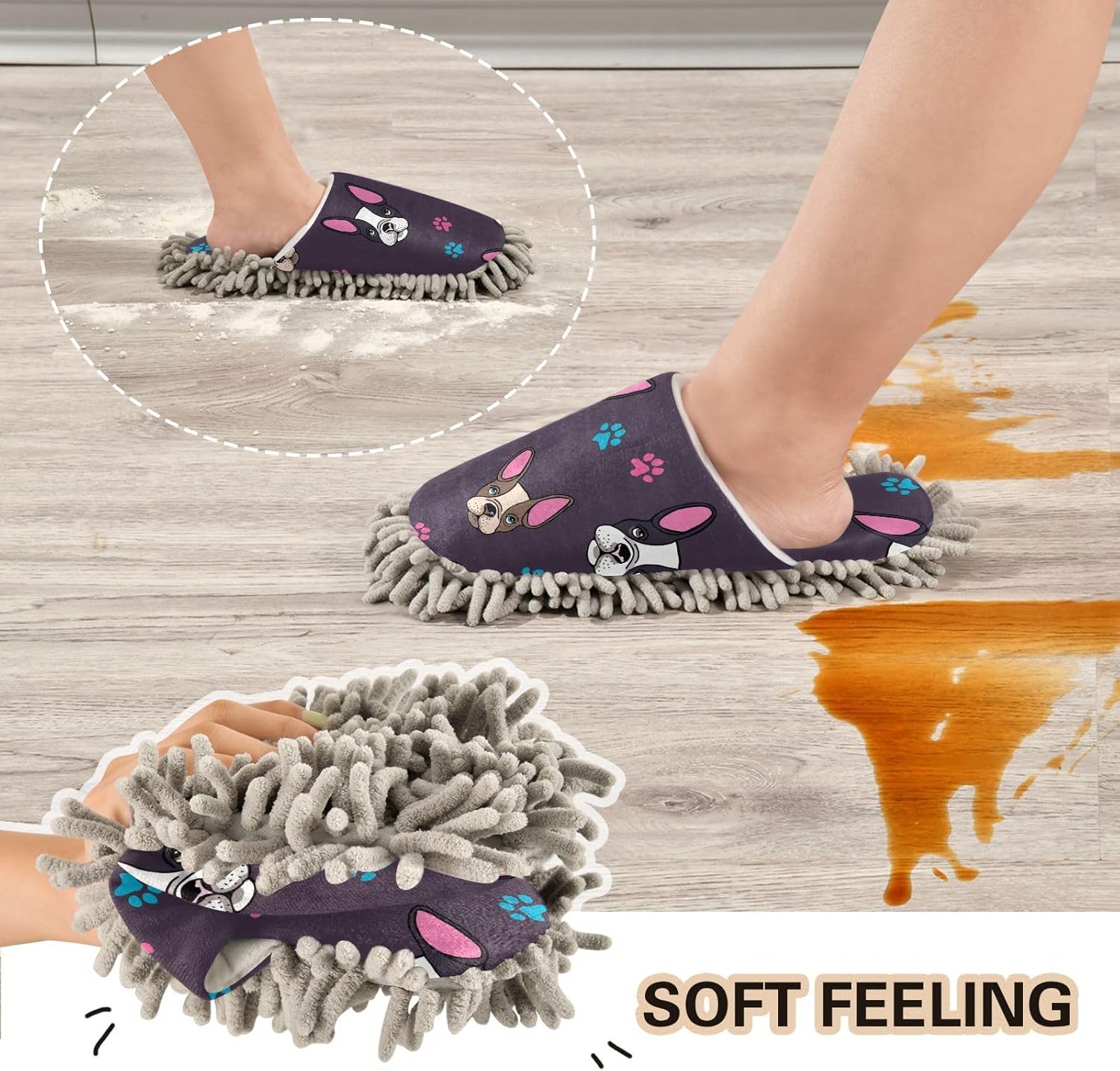 Sinestour French Bulldog Mop Slippers for Floor Cleaning