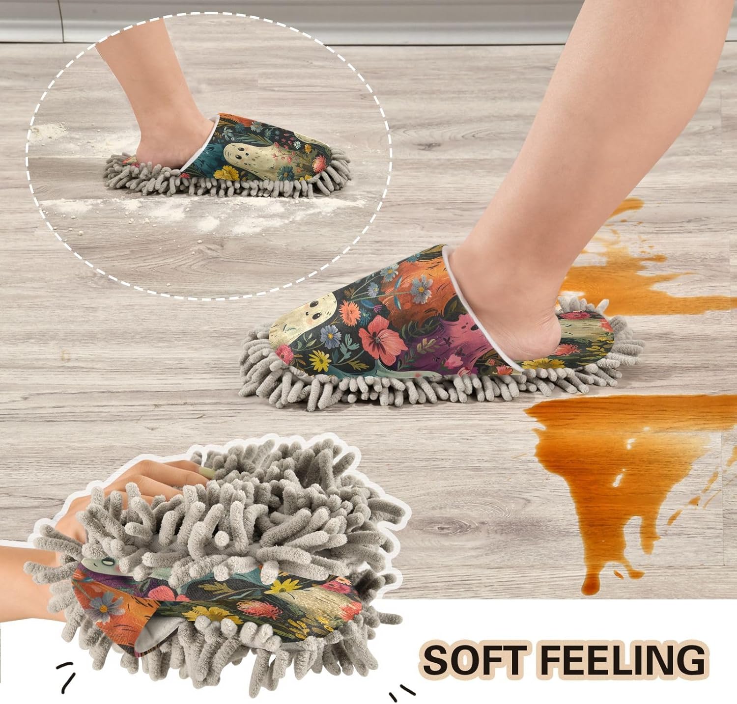 Zhirexin Halloween White Cute Spectre Cleaning Mop Slippers