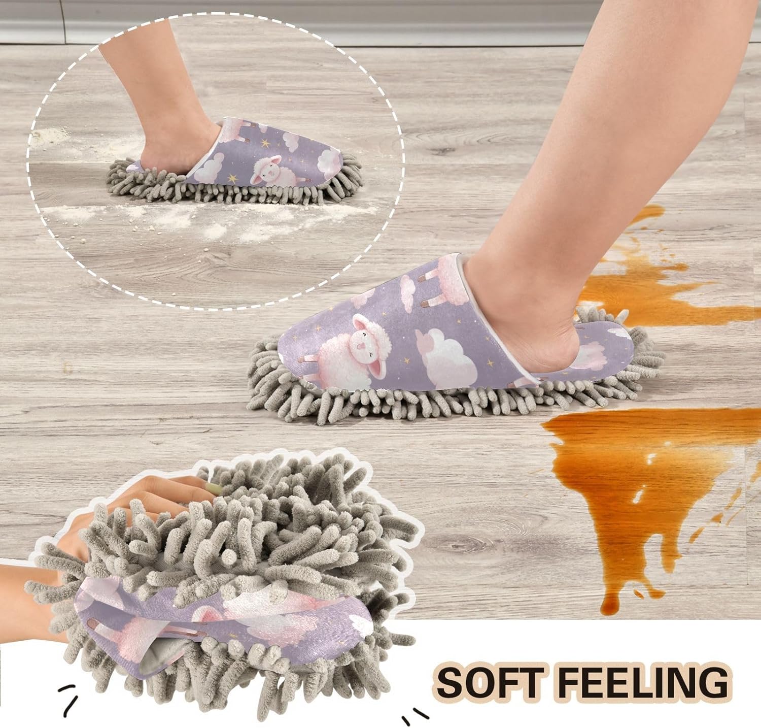 Zhirexin Cute Sheep Cleaning Slippers - Washable Mop Shoes