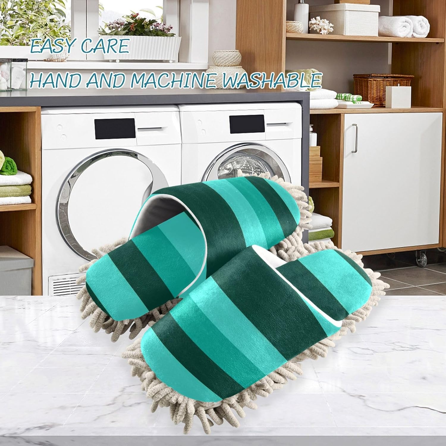 Zhirexin Green Stripe Cleaning Mop Slippers