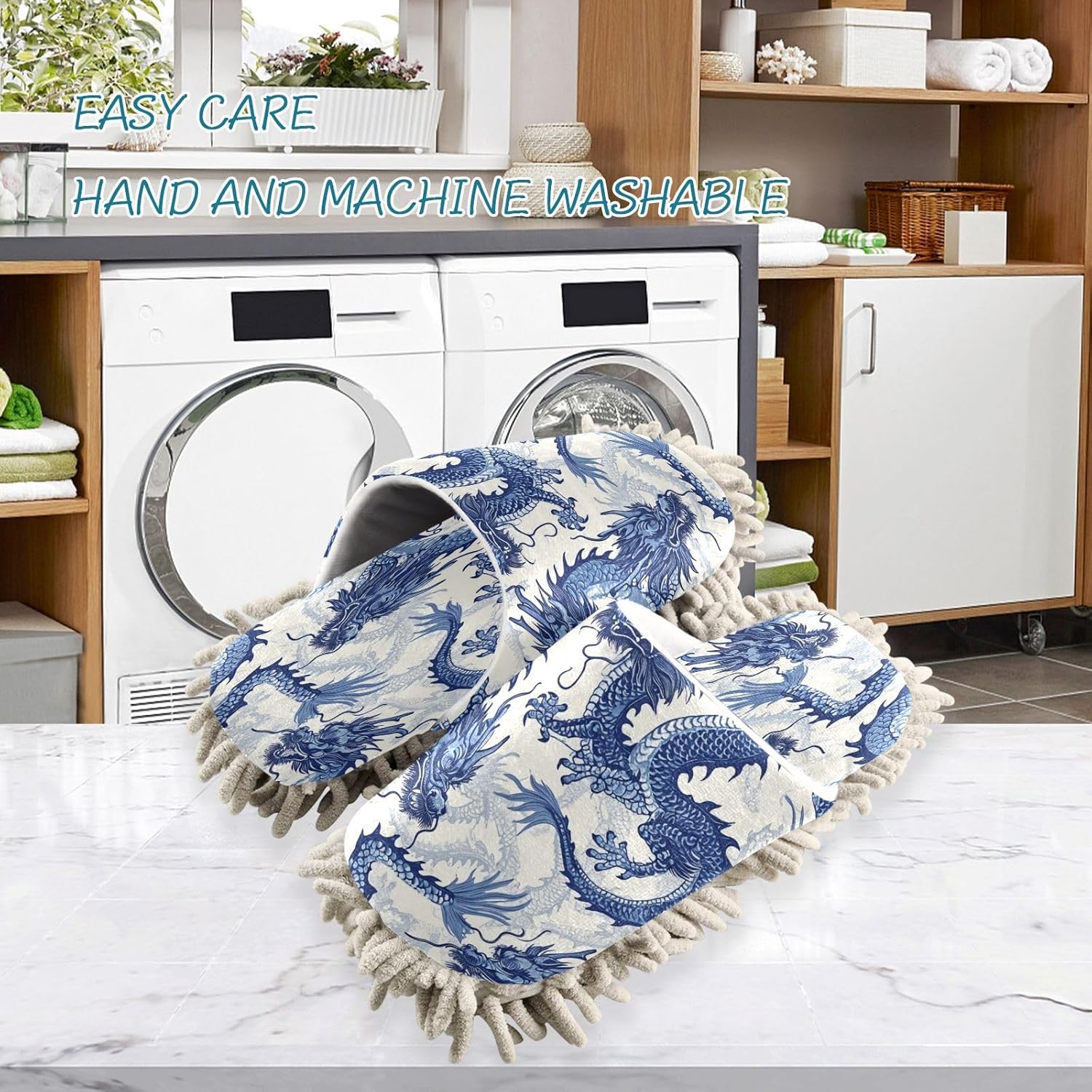 Zhirexin Blue Dragons Microfiber Mop Slippers for Men Women 1