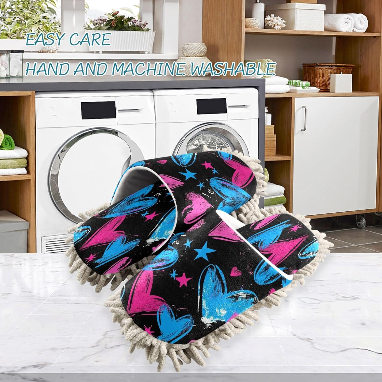 Zhirexin Blue Love Mop Slippers for House Cleaning