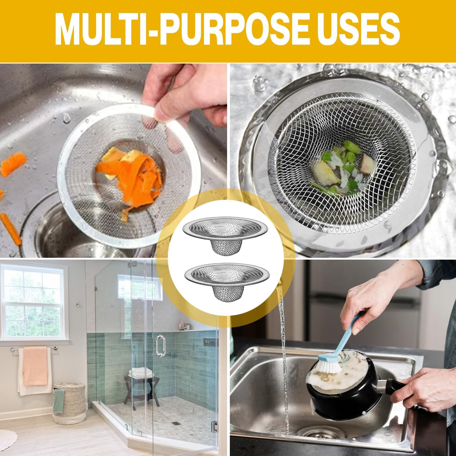 2-Pack Kitchen Bathroom Sink Drain Strainers - 275 2 Inch Hair Catcher Set
