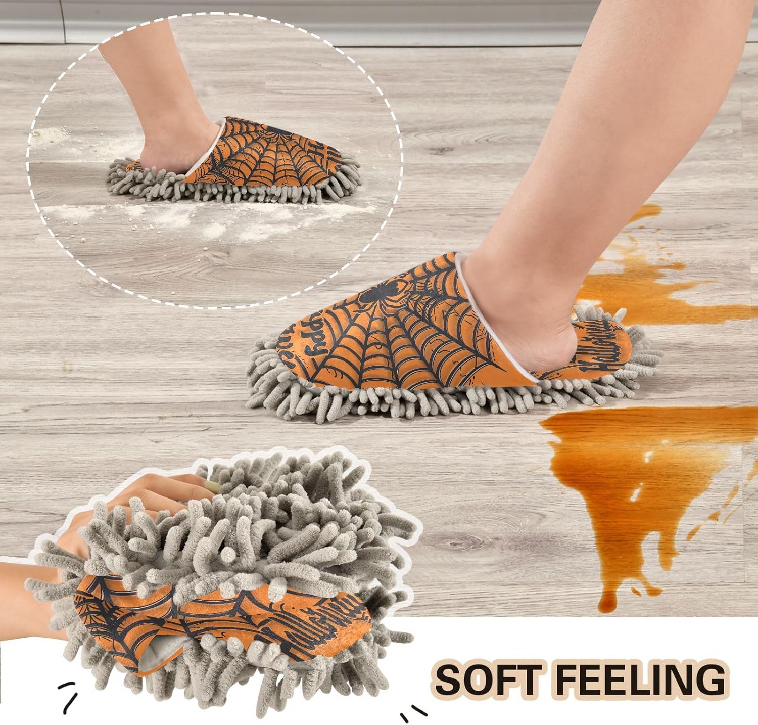 Zhirexin Halloween Black Web Cleaning Slippers