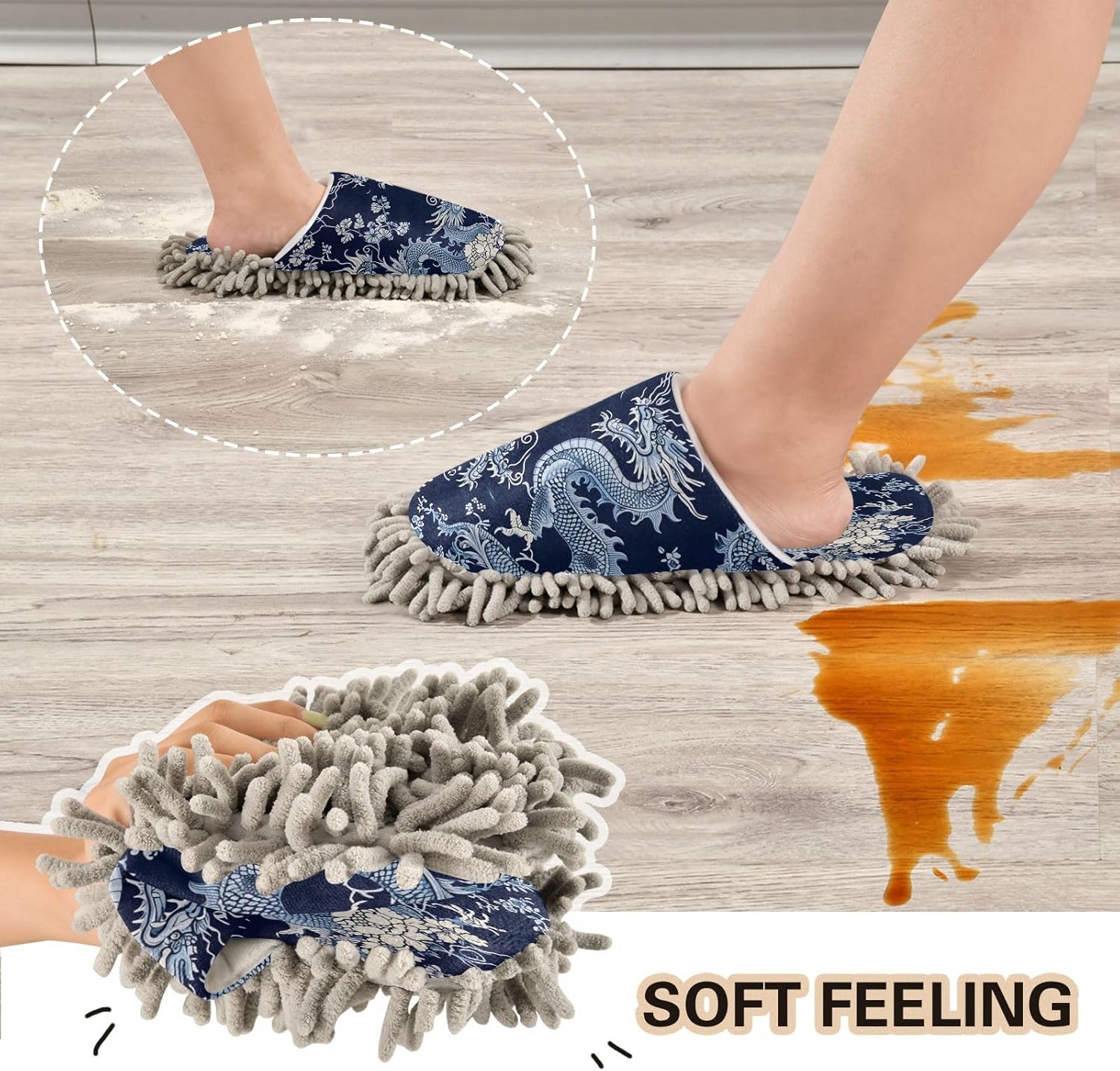 Zhirexin Blue Dragons Microfiber Mop Slippers 1