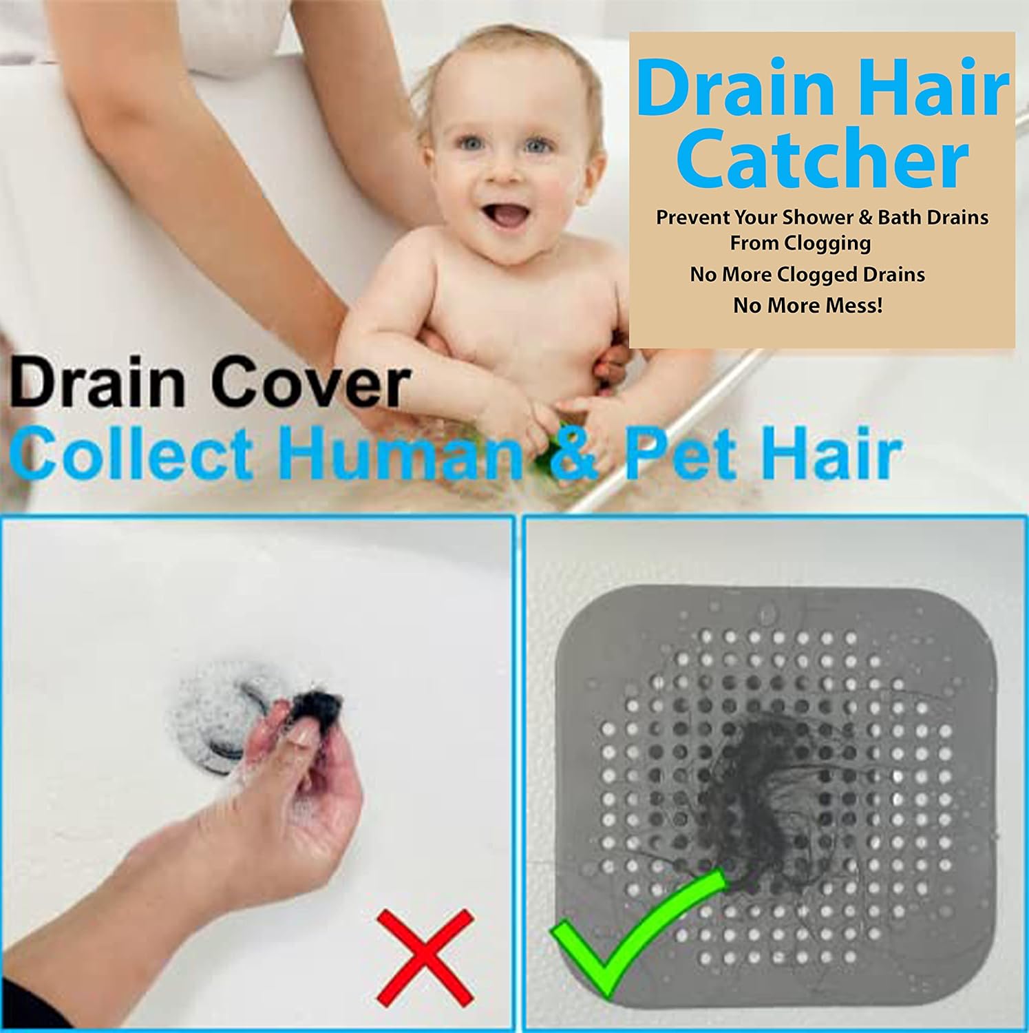 ZAYNYX 2 Pack Shower Hair Catcher with 4 Suction Cups