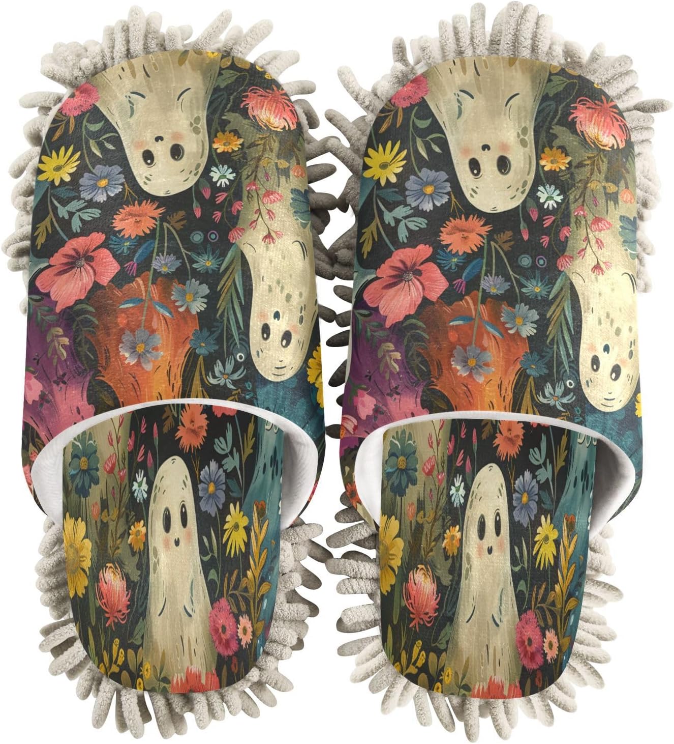 Zhirexin Halloween White Cute Spectre Cleaning Mop Slippers