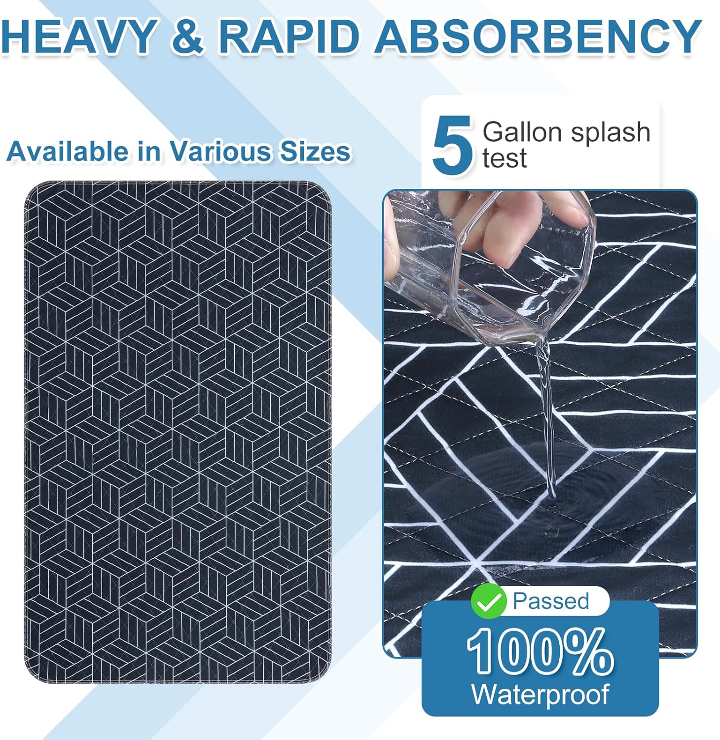 OUTCREATOR Washable Bed Pads 34x56 Pack of 2 Navy Blue