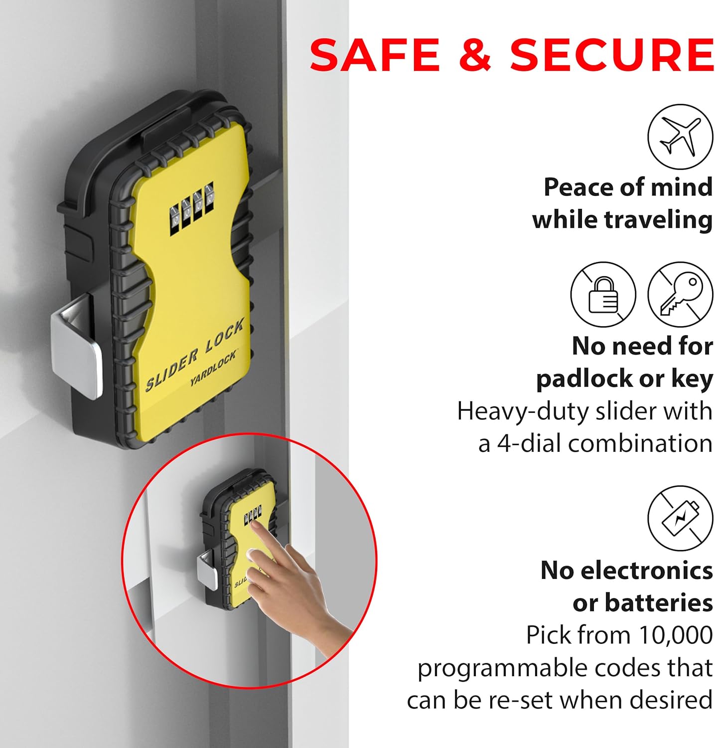 Yardlock Keyless Garage Door Slider Lock - 4 Dial Combination Deadlock