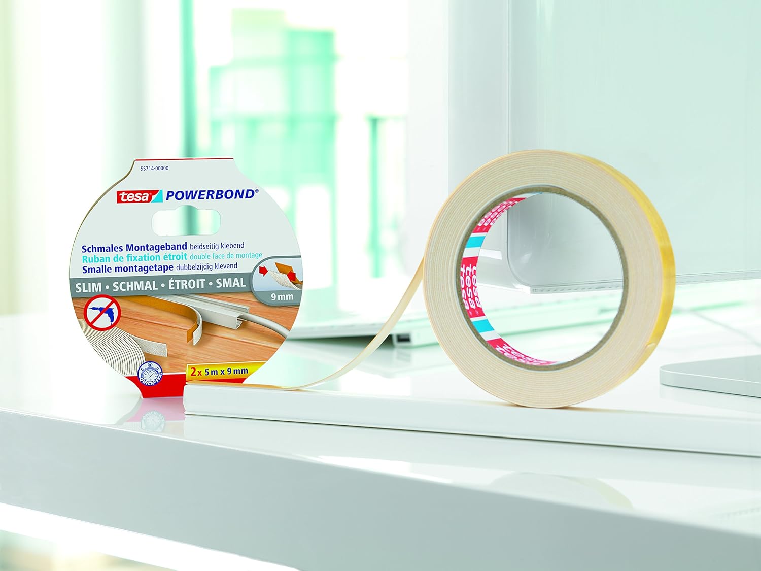 tesa Powerbond Extra Narrow Masking Tape 2 Rolls 5m x 9mm Beige