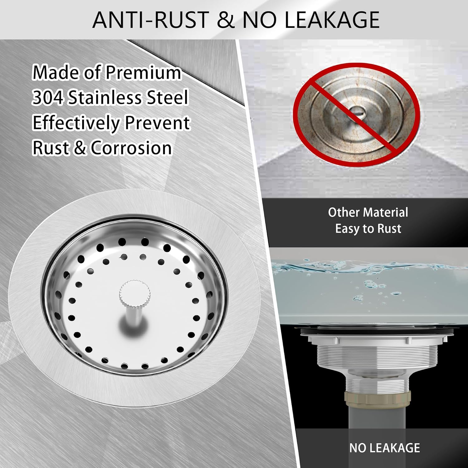 Exakey 3-12 Inch Brushed Stainless Steel Sink Drain Strainer Kit