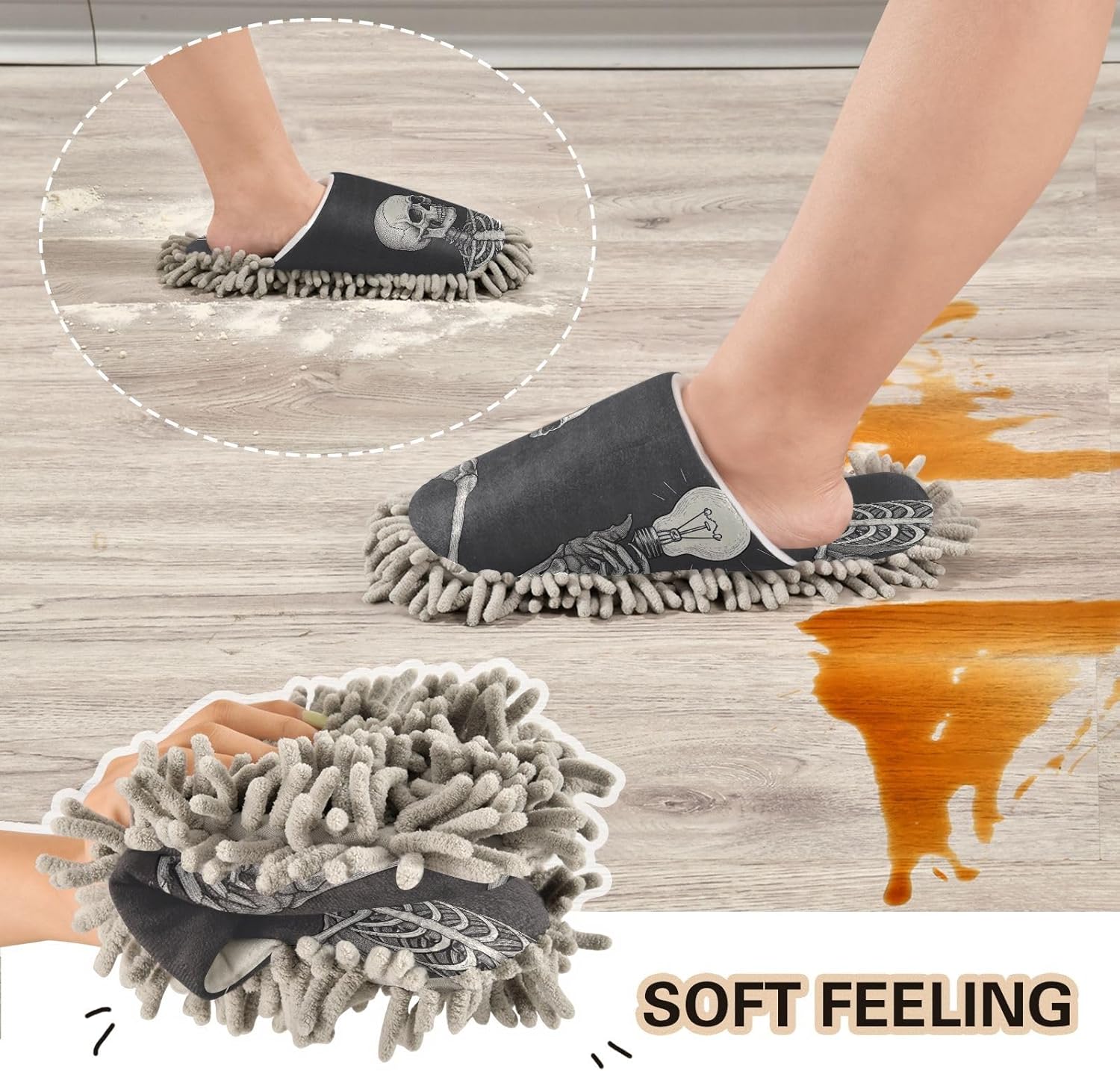 Zhirexin Comfortable Mop Slippers - Washable Microfiber Cleaning Shoes for Men Women