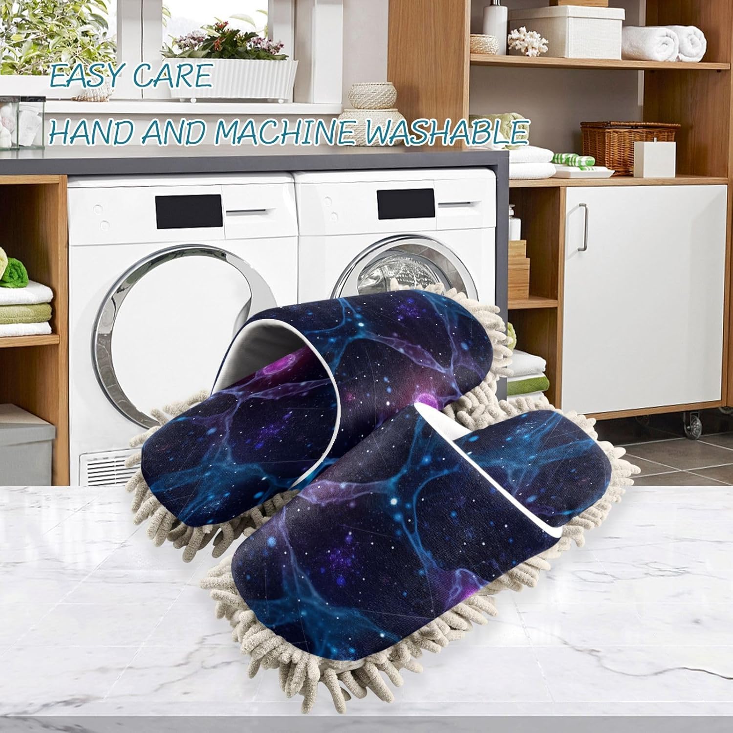 Zhirexin Blue Microfiber Mop Slippers For Men Women