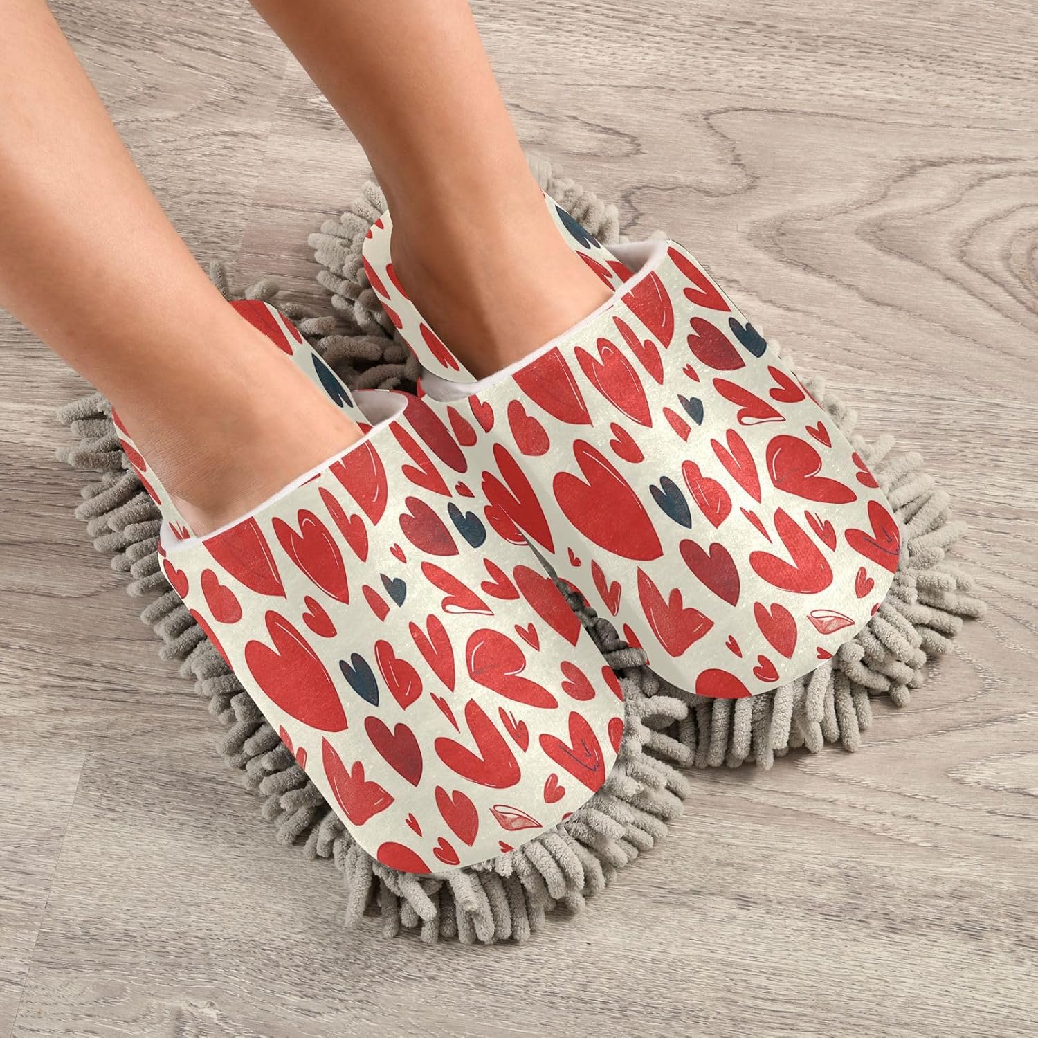 Zhirexin Cartoon Red Heart Microfiber Mop Slippers for Men Women