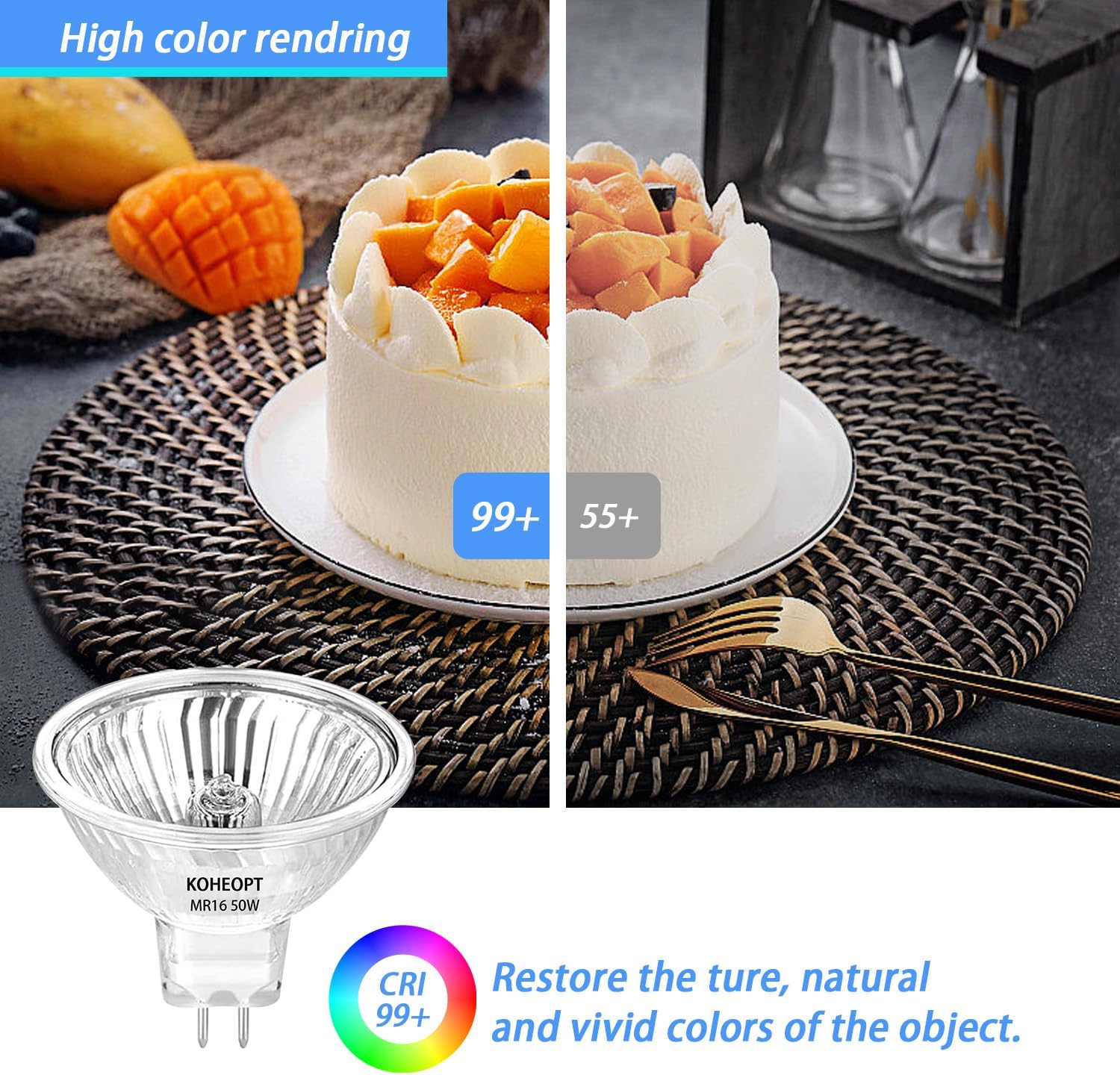 KOHEOPT MR16 20W Halogen Bulbs 4 Pack 12V Durable GU53 Base
