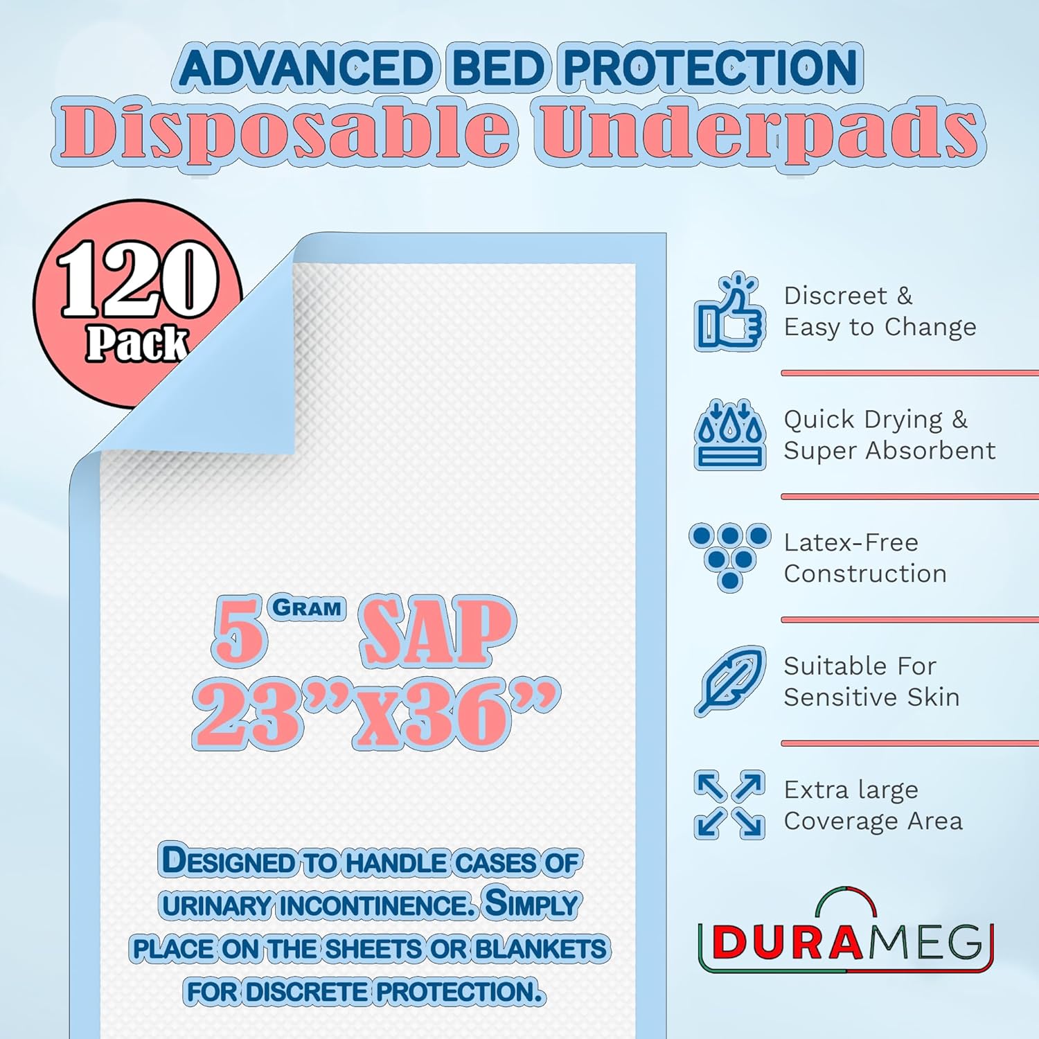Durameg Chucks Pads Disposable 120-Pack for Adults Kids