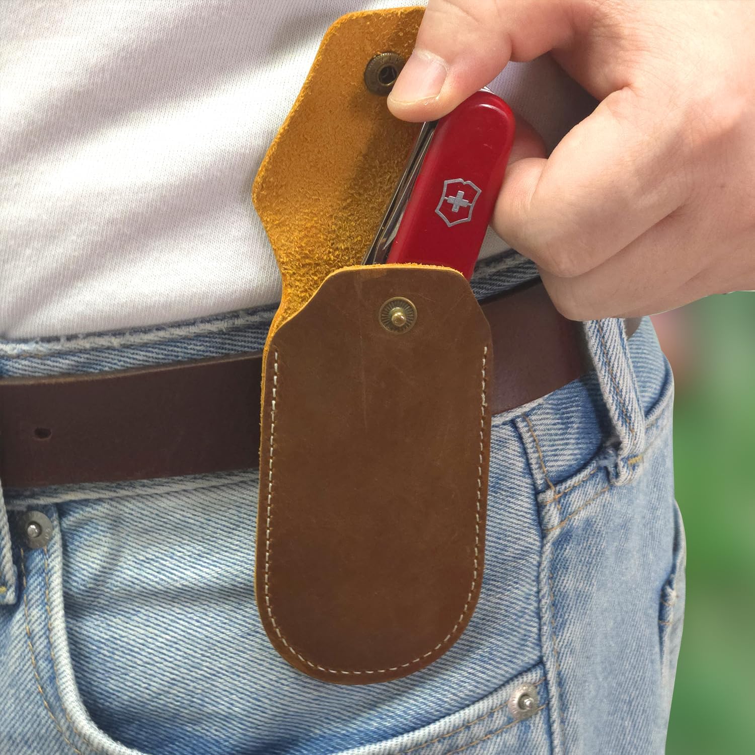 Leather Knife Sheath for 4 Folding Knives Multi-Tool Belt Clip Holder