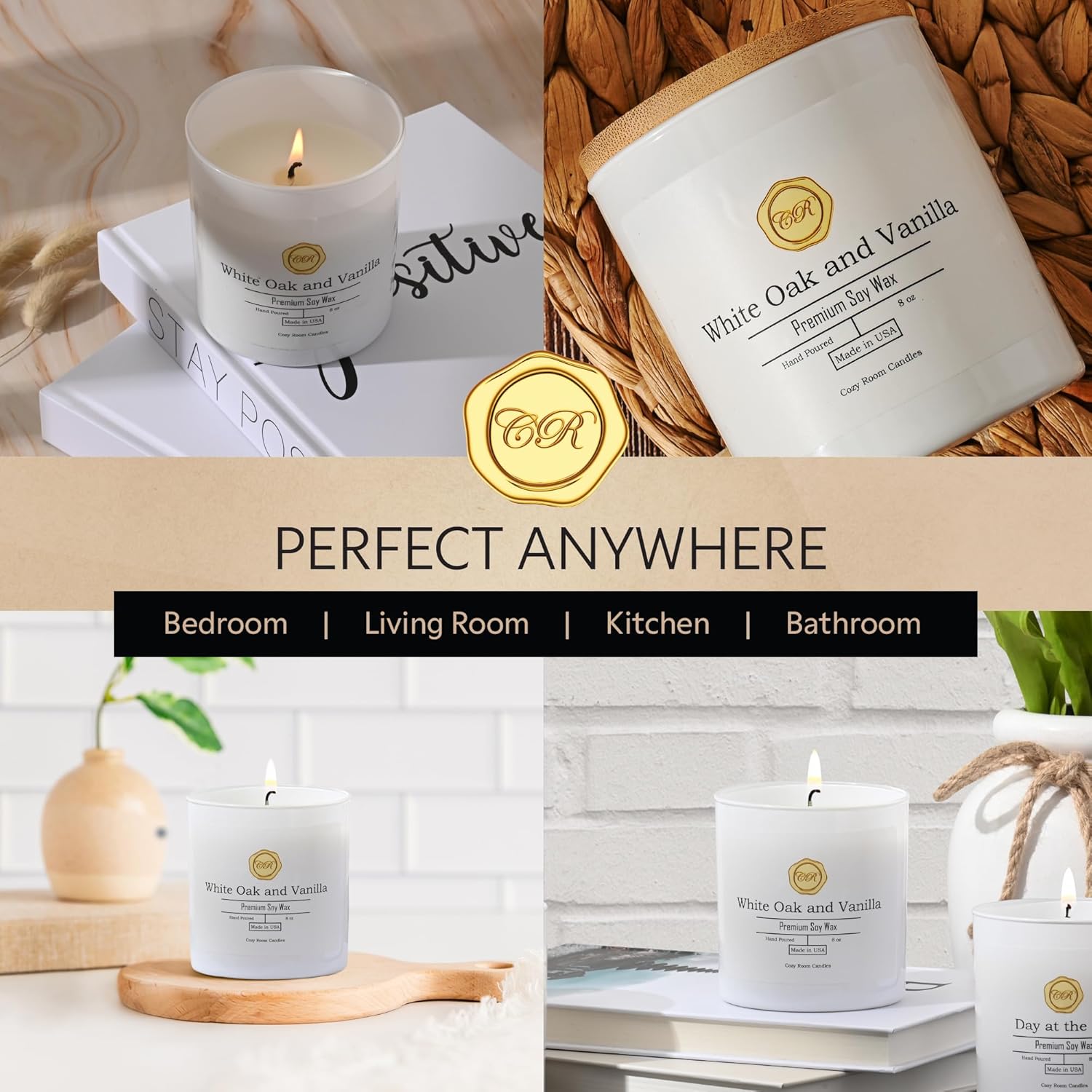 Cozy Room Candles - White Oak Vanilla 8oz Soy Candle