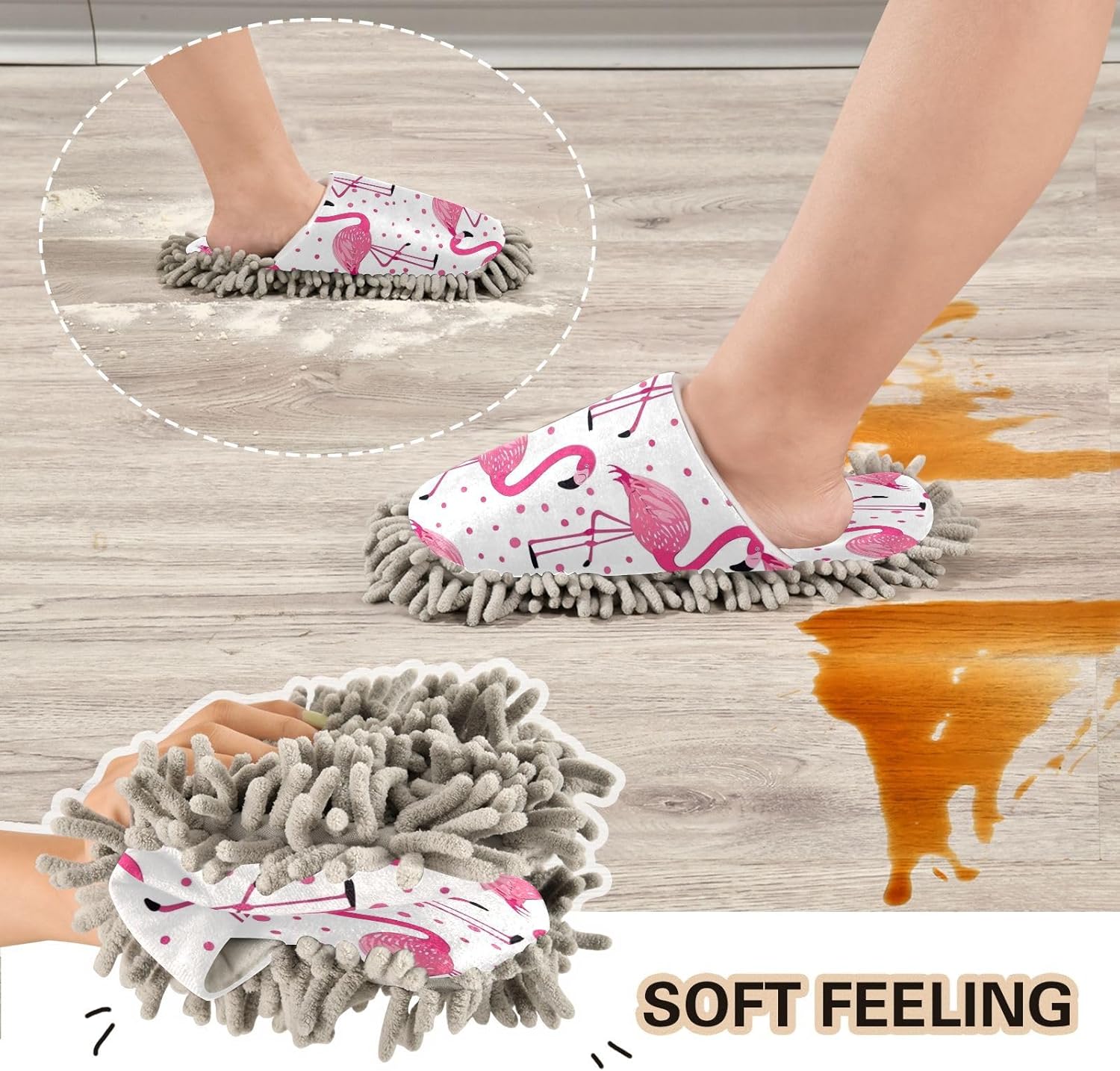 Zhirexin Flamingo Microfiber Mop Slippers for Men Women 1