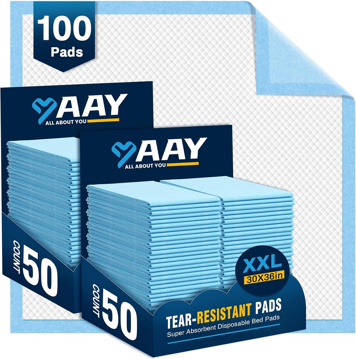 AAY Disposable Bed Pads 30X36 100pcs Tear-Resistant Incontinence Pads