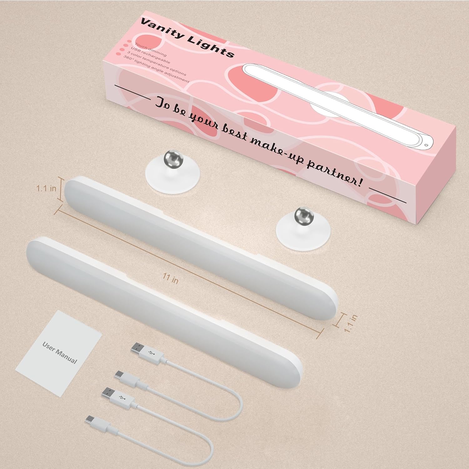 Benreom 2 Pack Rechargeable Vanity Lights for Makeup