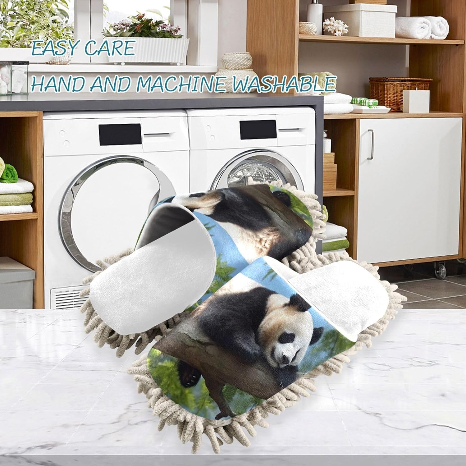 RunningBear White Panda Mop Slippers for Clean Office