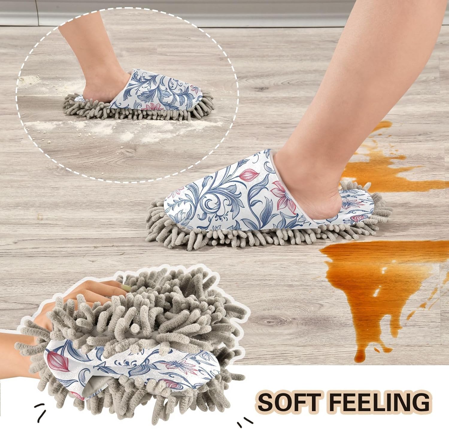 Zhirexin Blue Flowers Mandala Microfiber Cleaning Slippers