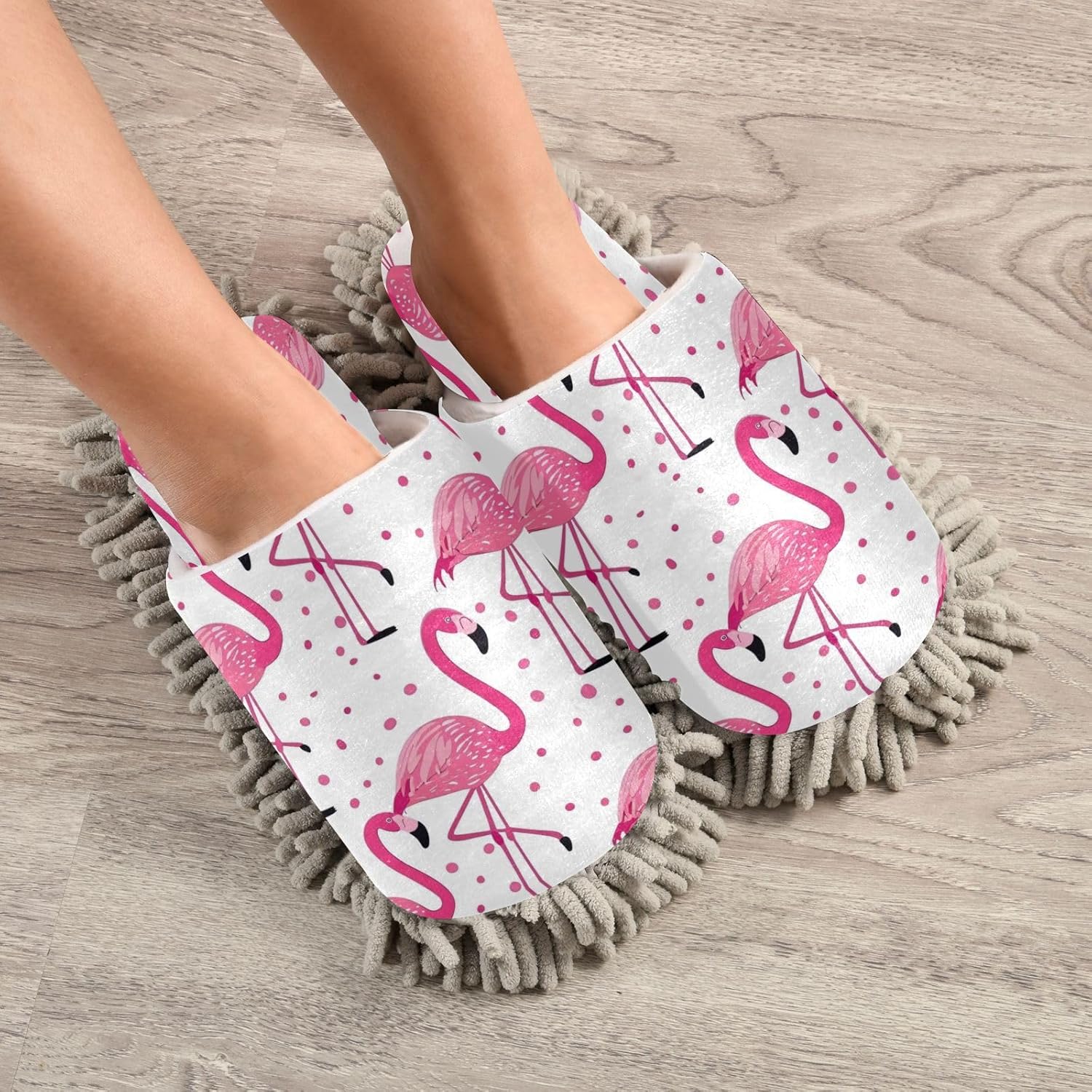 Zhirexin Flamingo Microfiber Mop Slippers for Men Women 1