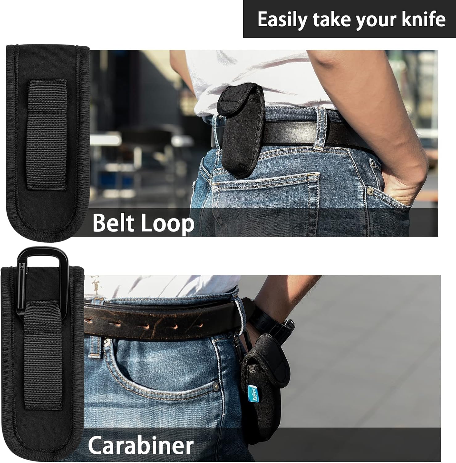 Xxerciz 4 Inch Pocket Knife Sheath with Carabiner