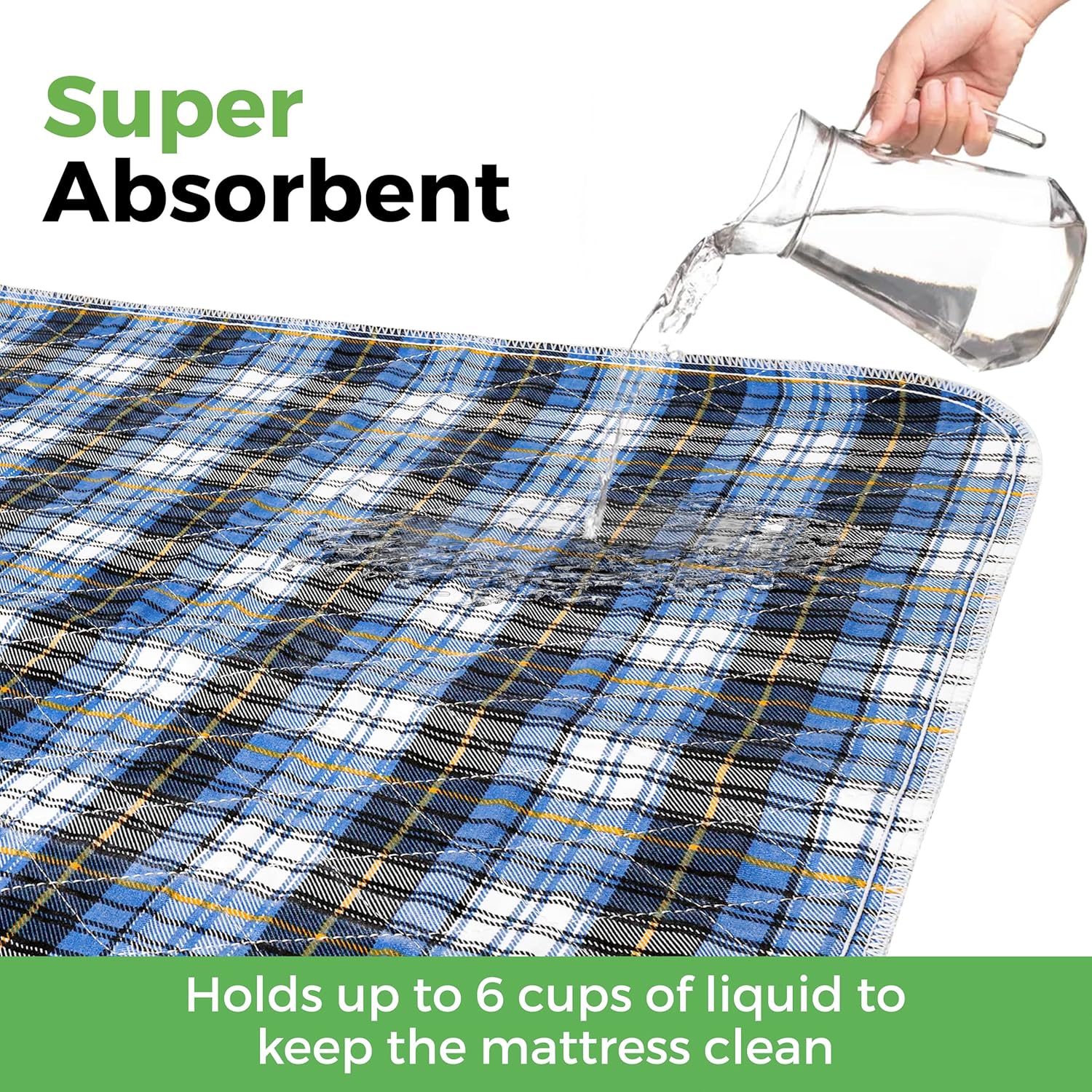 AbleUplift Washable Waterproof Bed Pads 2 Pack Blue Plaid